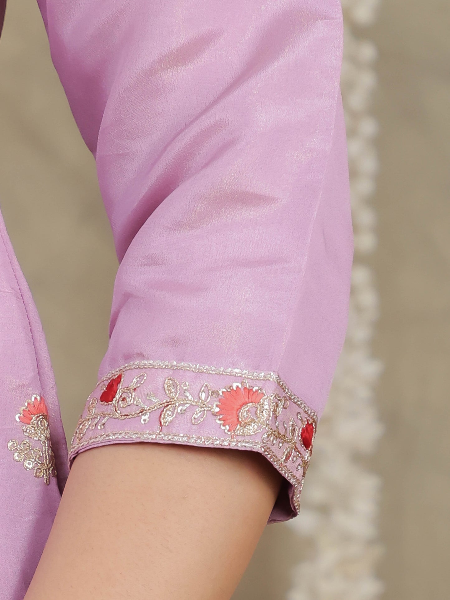 Embroidered Romen silk Solid Lavender Kurta