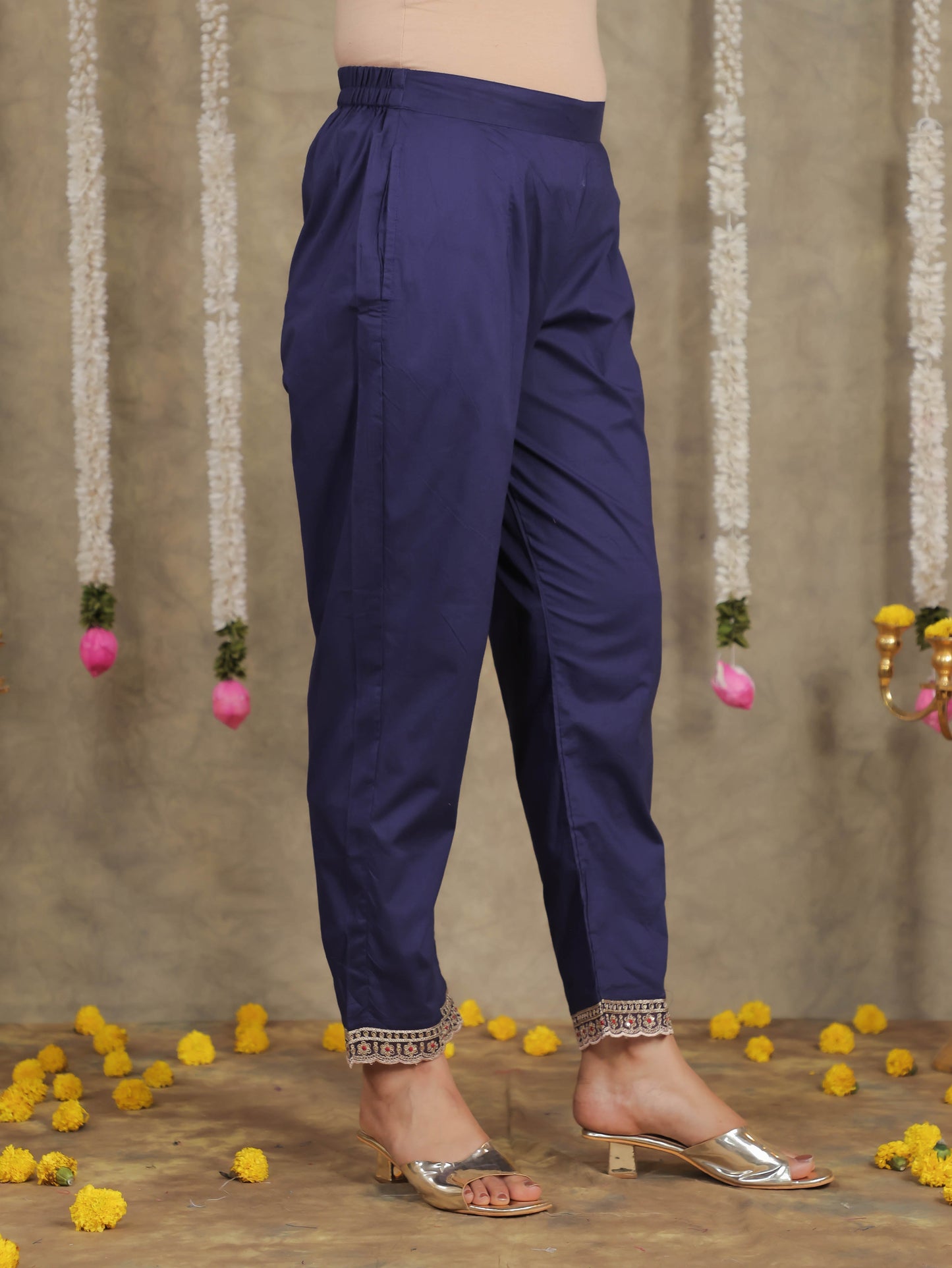 Embroidered Romen silk Floral Blue Kurta