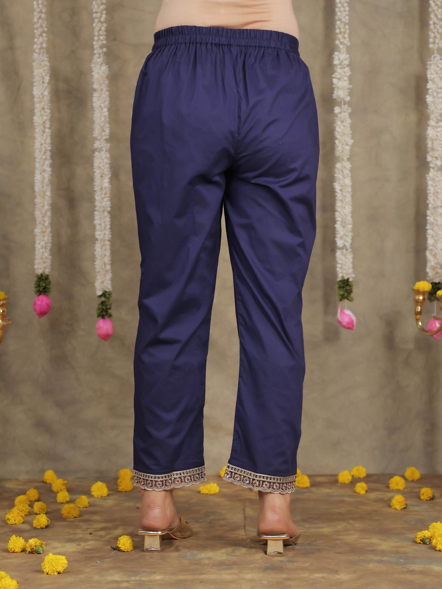 Embroidered Romen silk Floral Blue Kurta