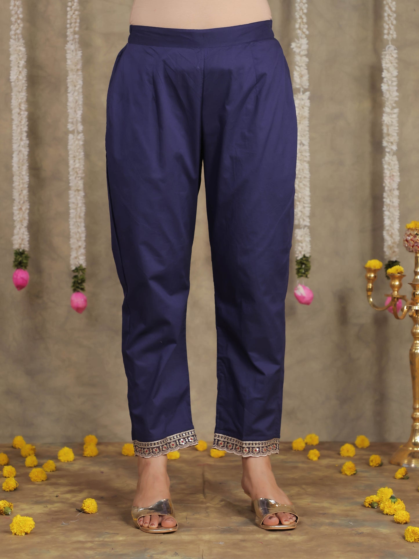 Embroidered Romen silk Floral Blue Kurta