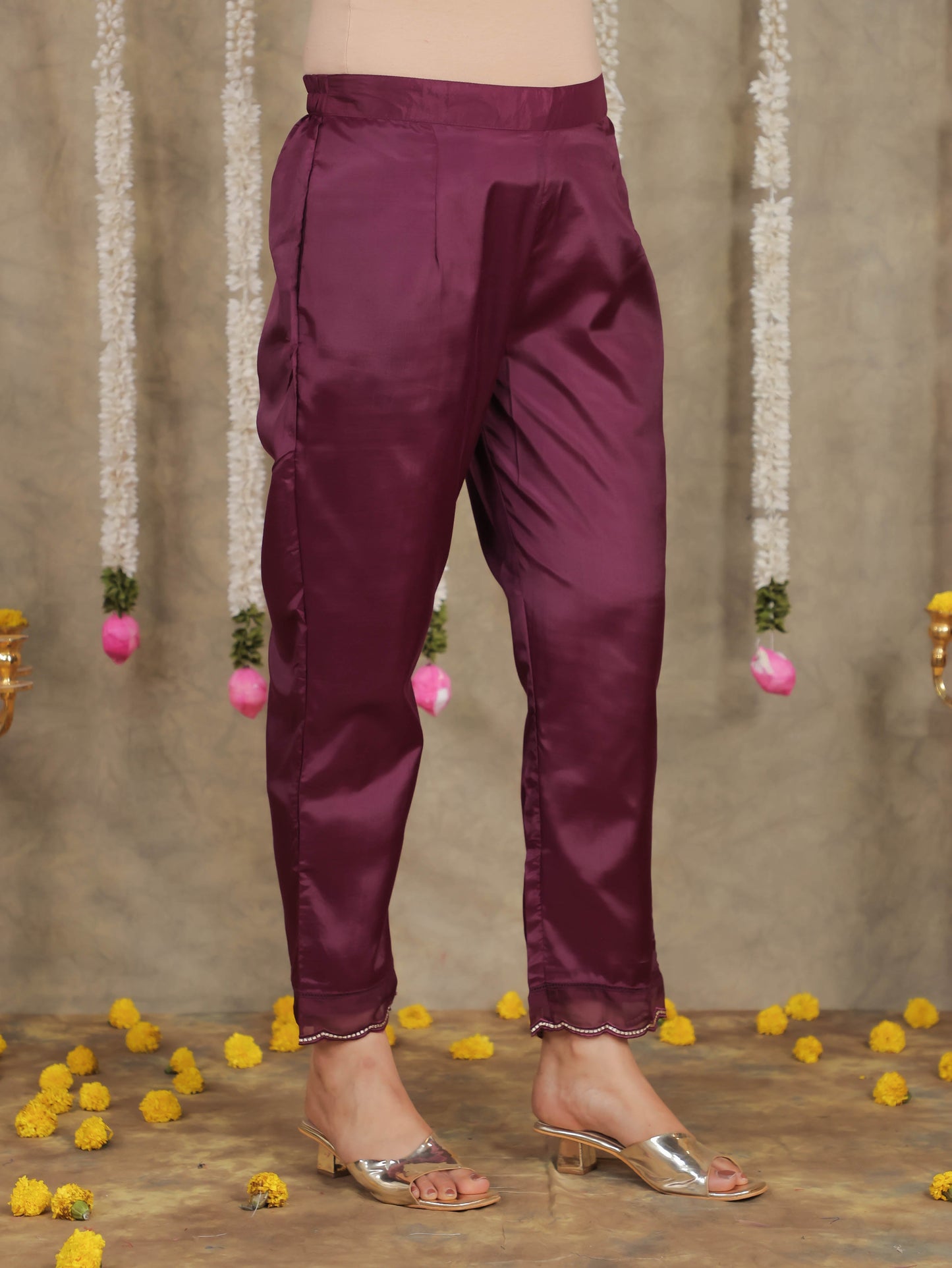 Embroidered Romen silk Solid Purple Kurta