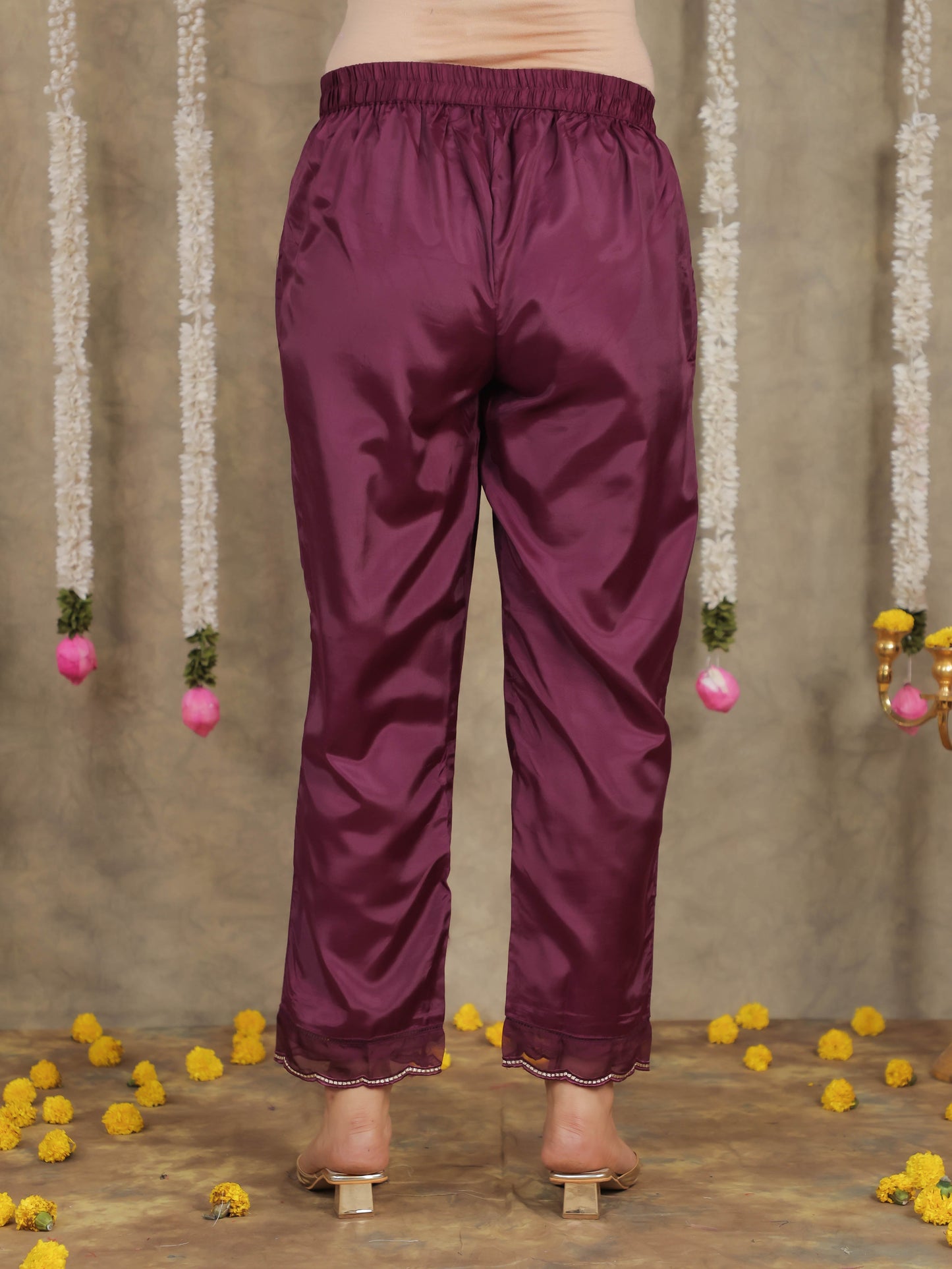 Embroidered Romen silk Solid Purple Kurta