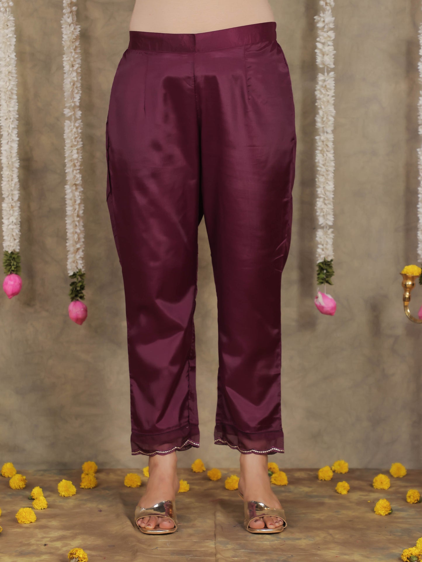 Embroidered Romen silk Solid Purple Kurta