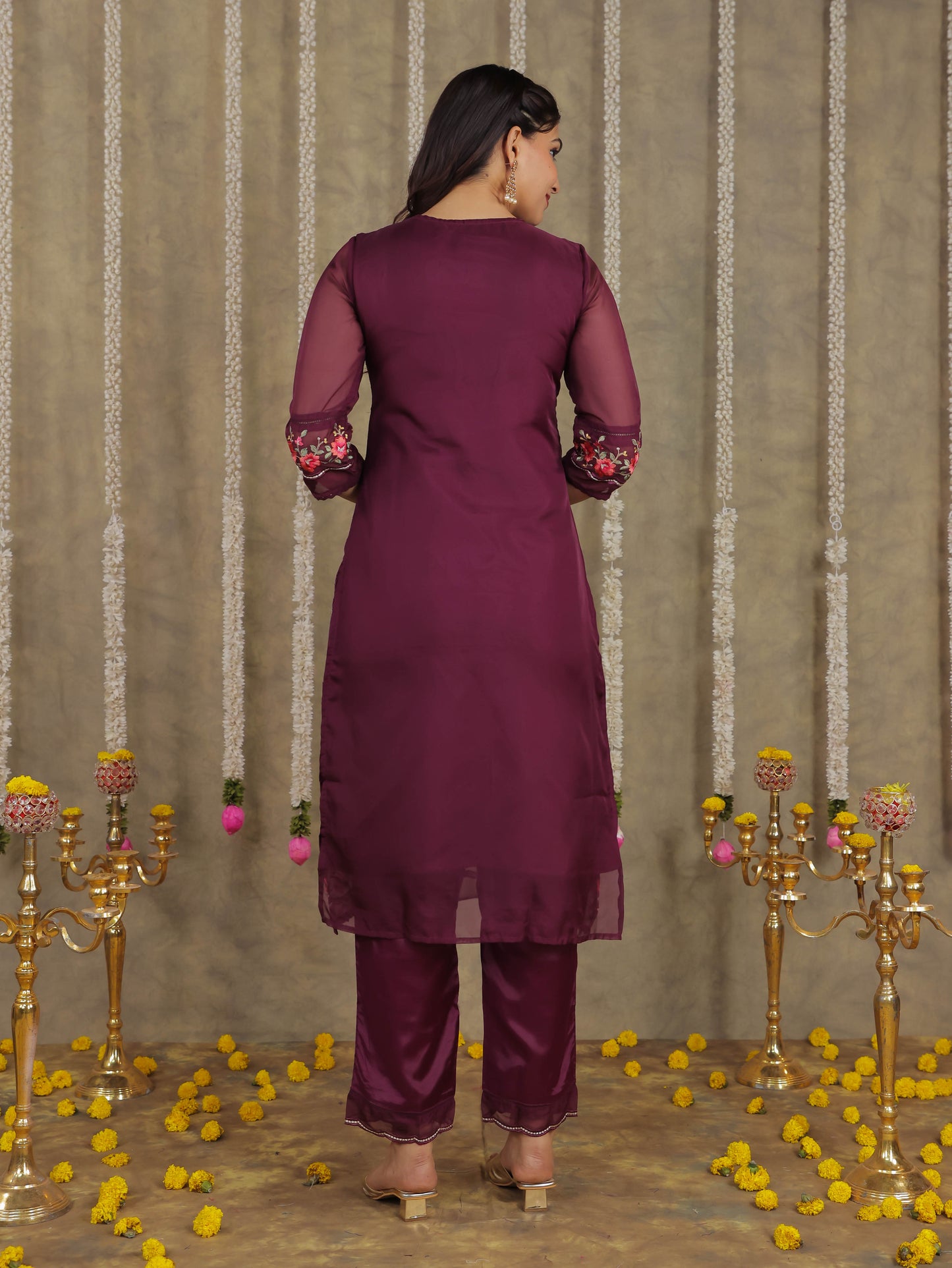 Embroidered Romen silk Solid Purple Kurta