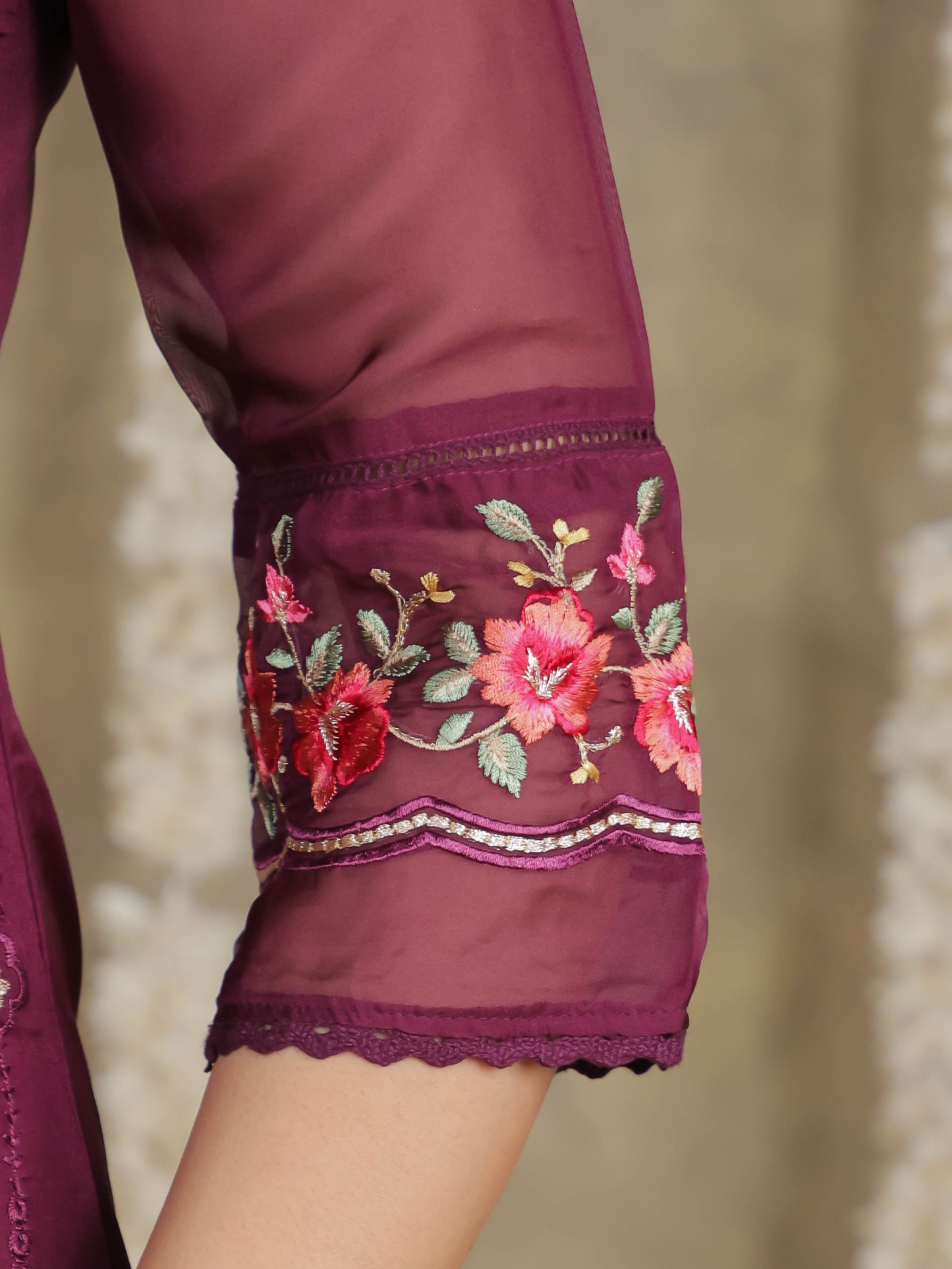 Embroidered Romen silk Solid Purple Kurta