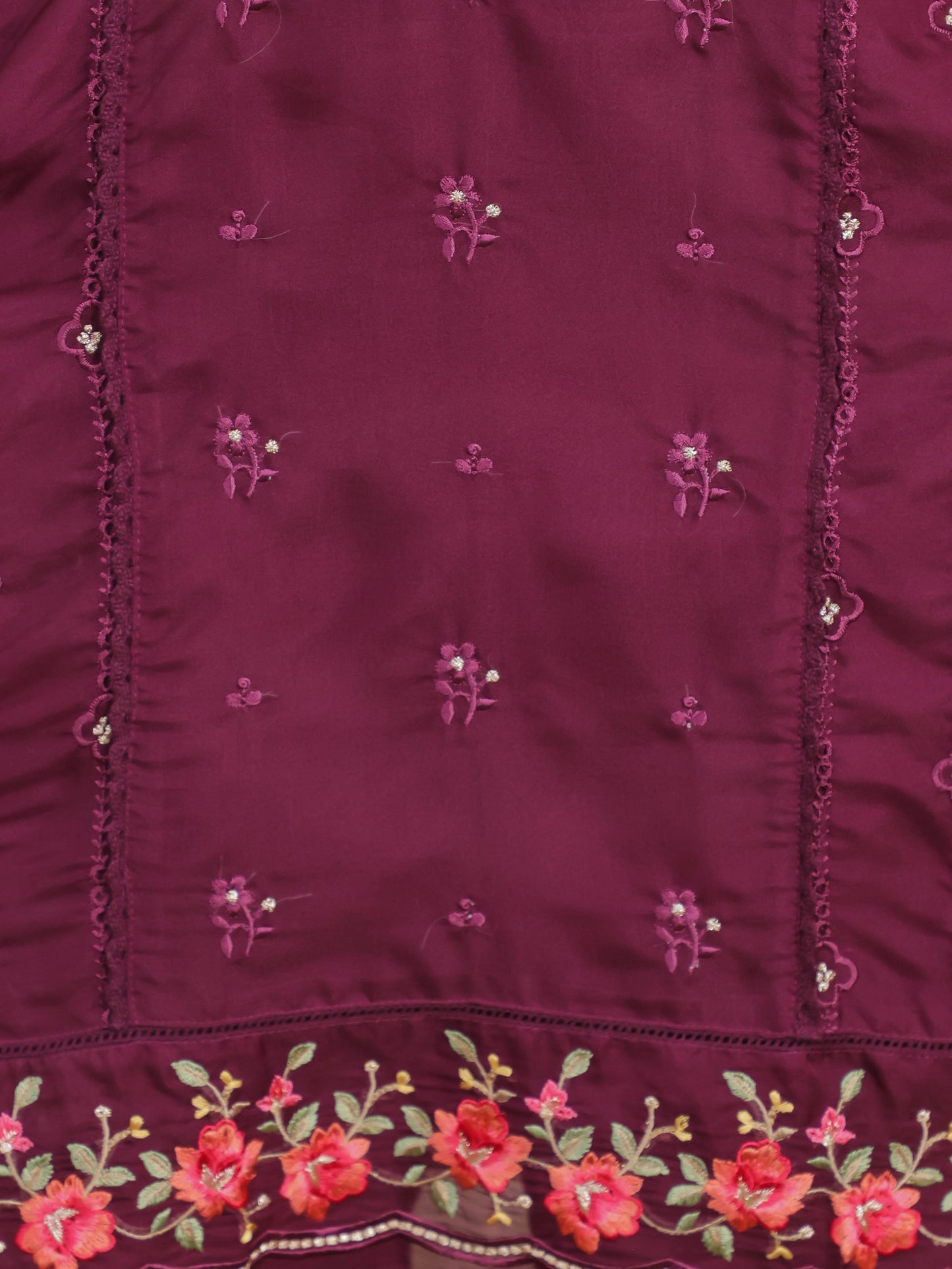 Embroidered Romen silk Solid Purple Kurta
