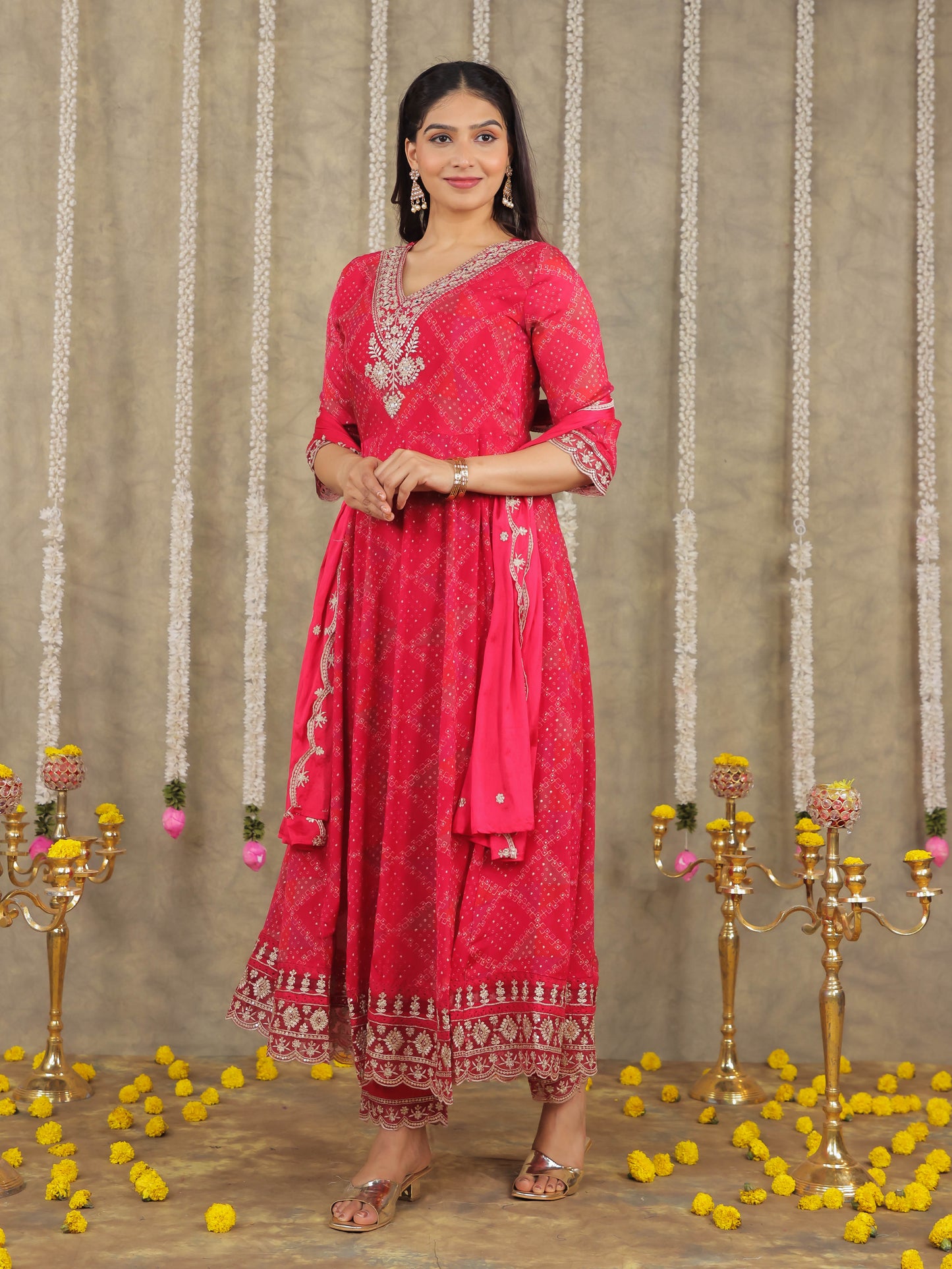 Embroidered Romen silk Geometric Red Kurta