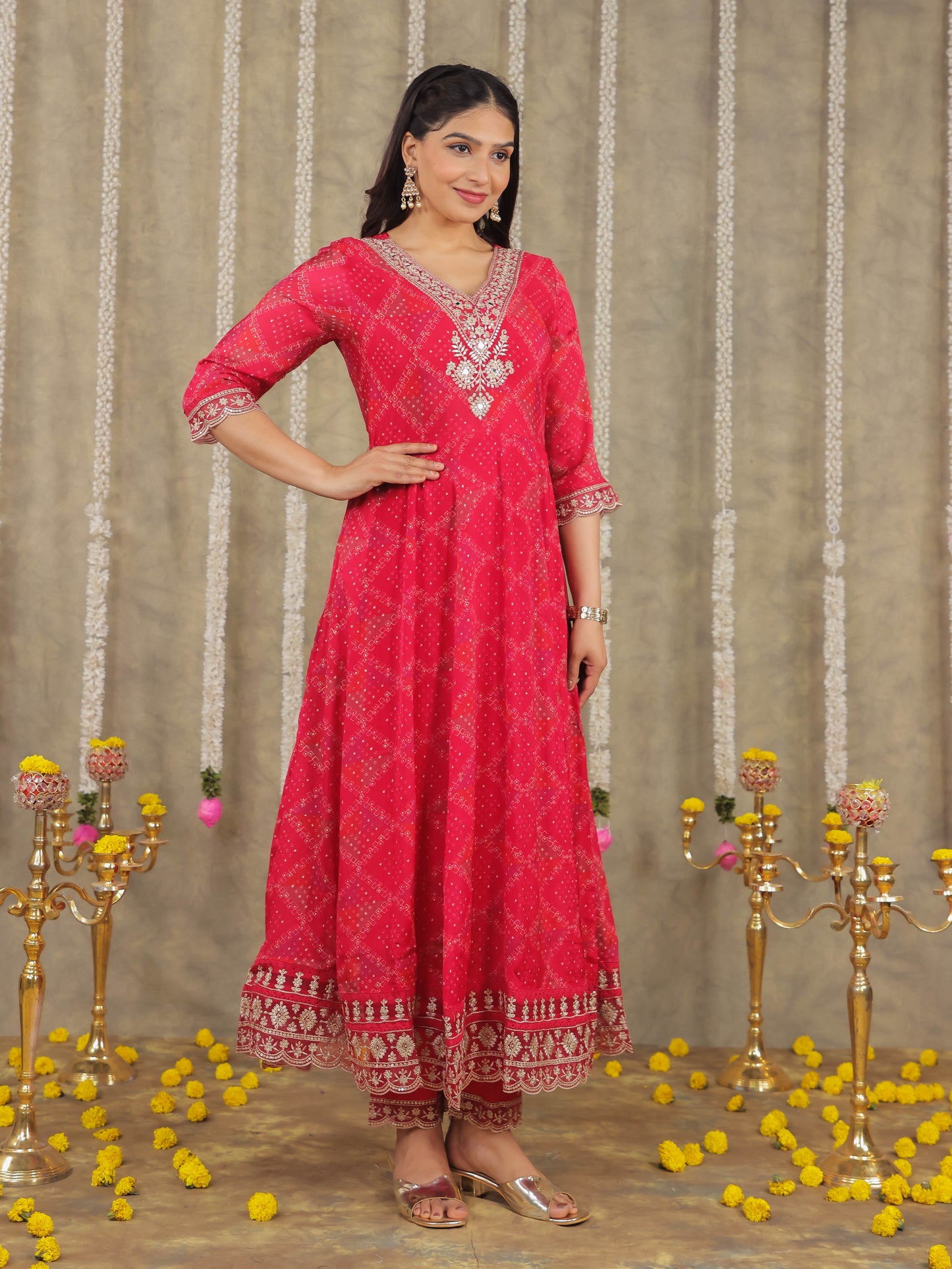 Embroidered Romen silk Geometric Red Kurta
