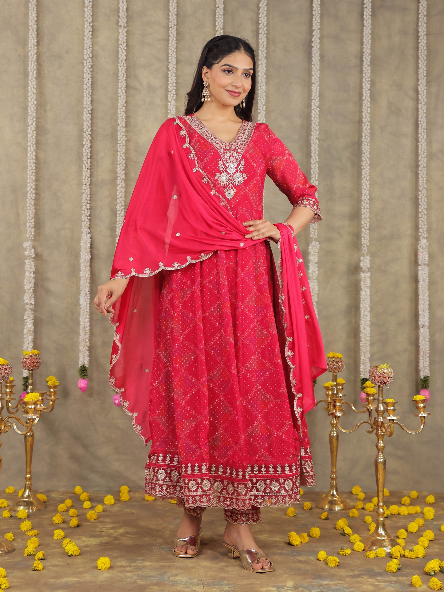 Embroidered Romen silk Geometric Red Kurta