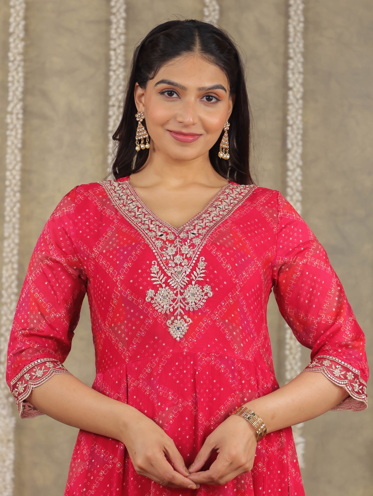 Embroidered Romen silk Geometric Red Kurta