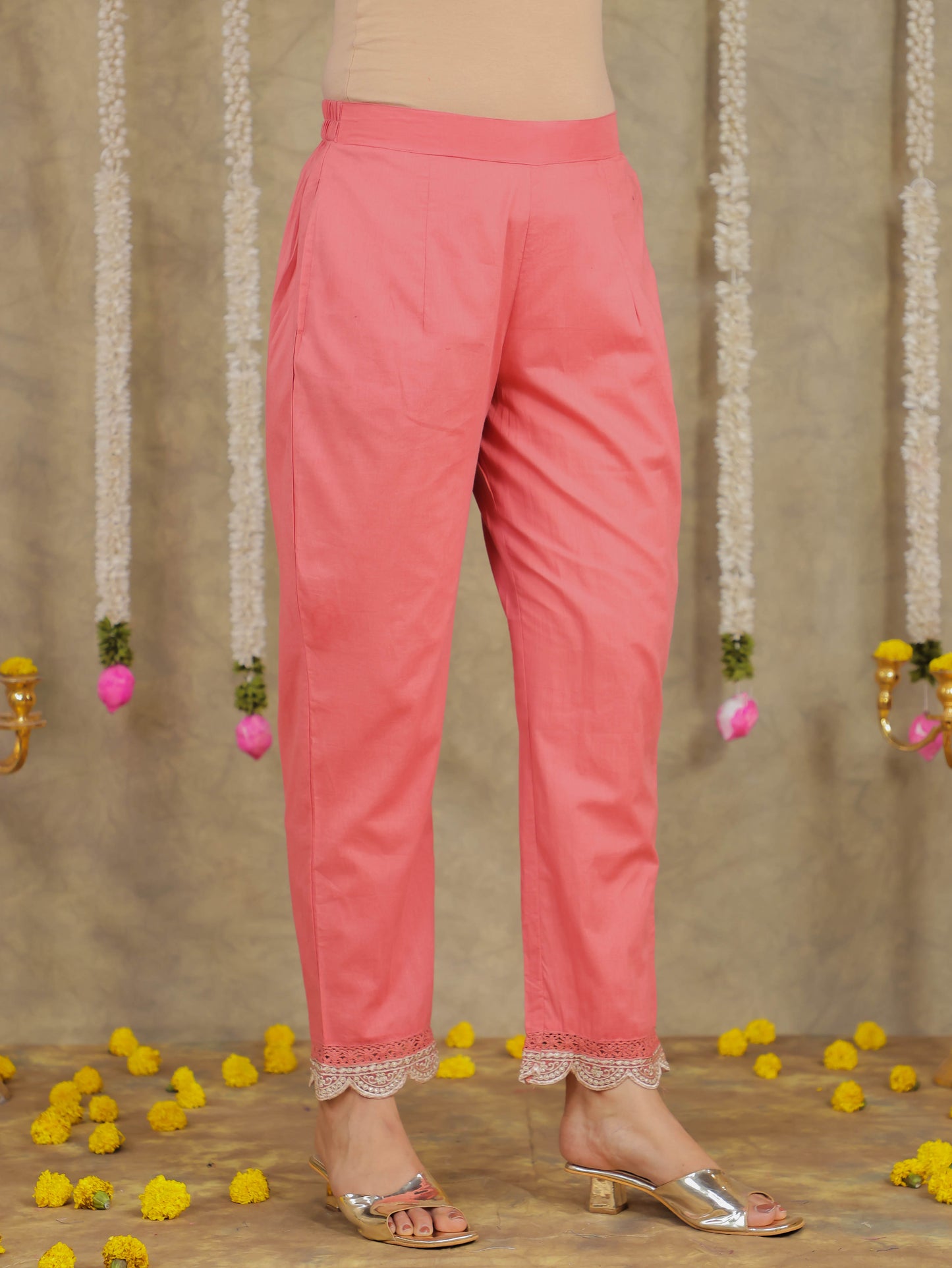 Embroidered Romen silk Ikat Dusty Pink Kurta