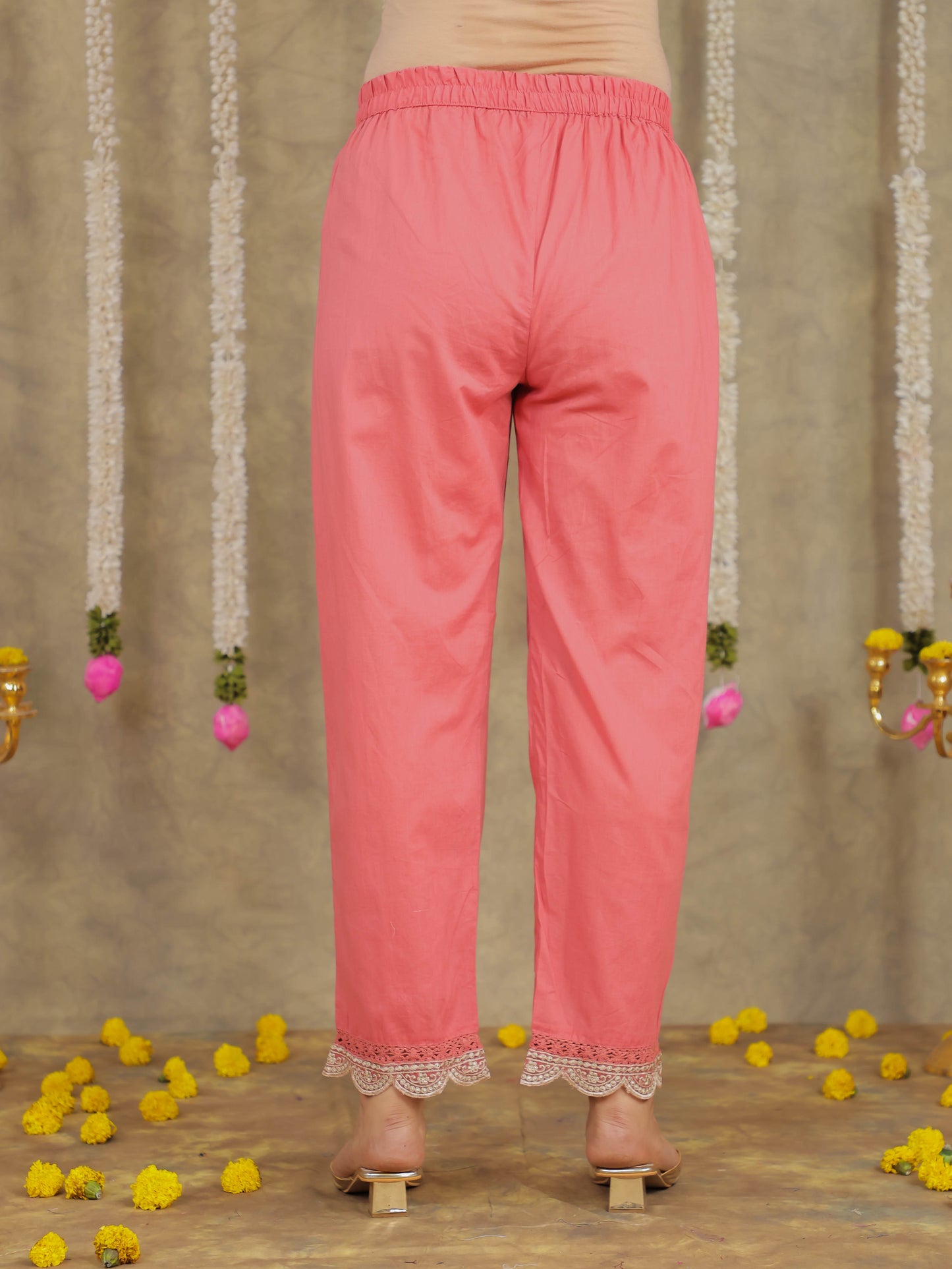 Embroidered Romen silk Ikat Dusty Pink Kurta