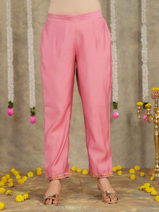 Chanderi Solid Dusty Pink Trousers