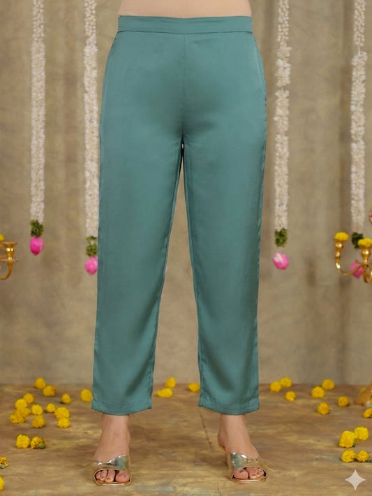 Chanderi Solid Green Trousers