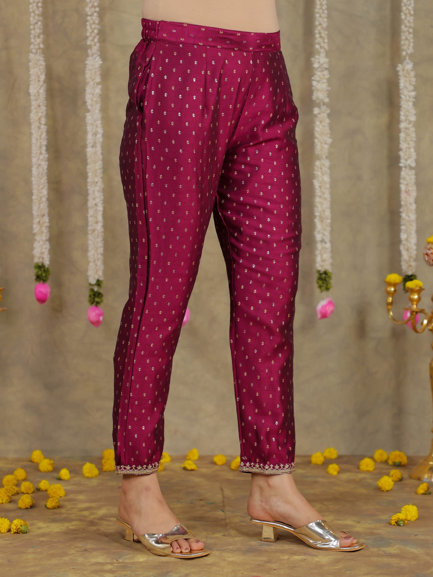 Embroidered Self Design Chanderi Solid Purple Kurta