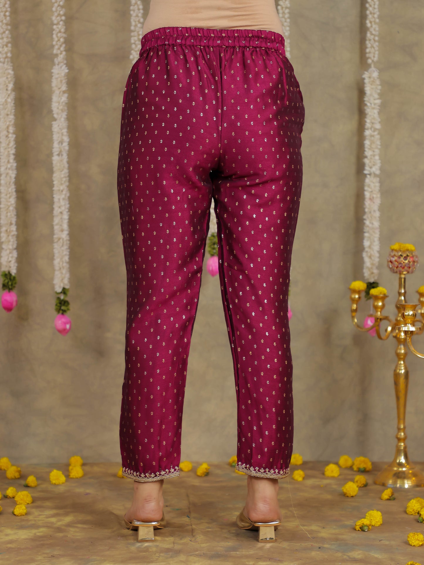 Embroidered Self Design Chanderi Solid Purple Kurta