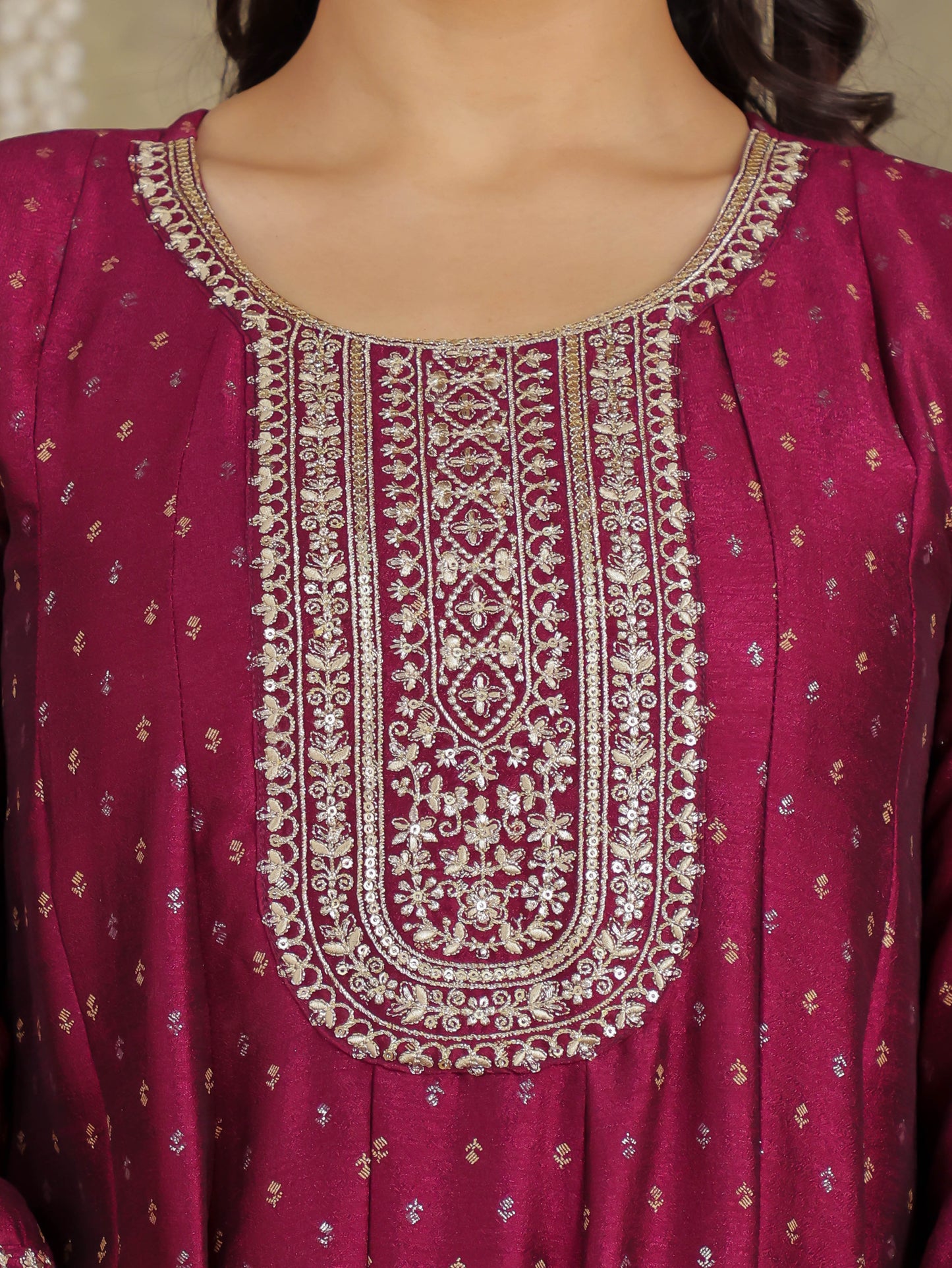 Embroidered Self Design Chanderi Solid Purple Kurta