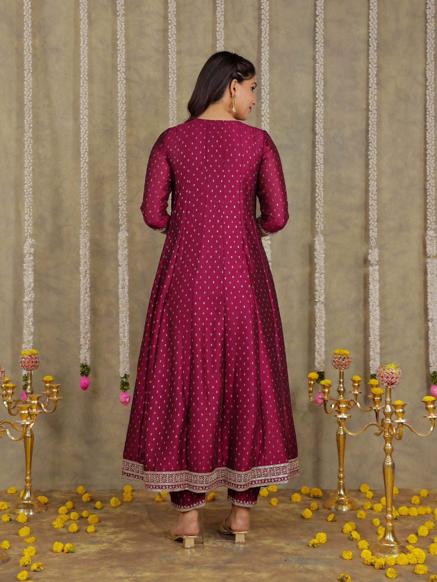 Embroidered Self Design Chanderi Solid Purple Kurta
