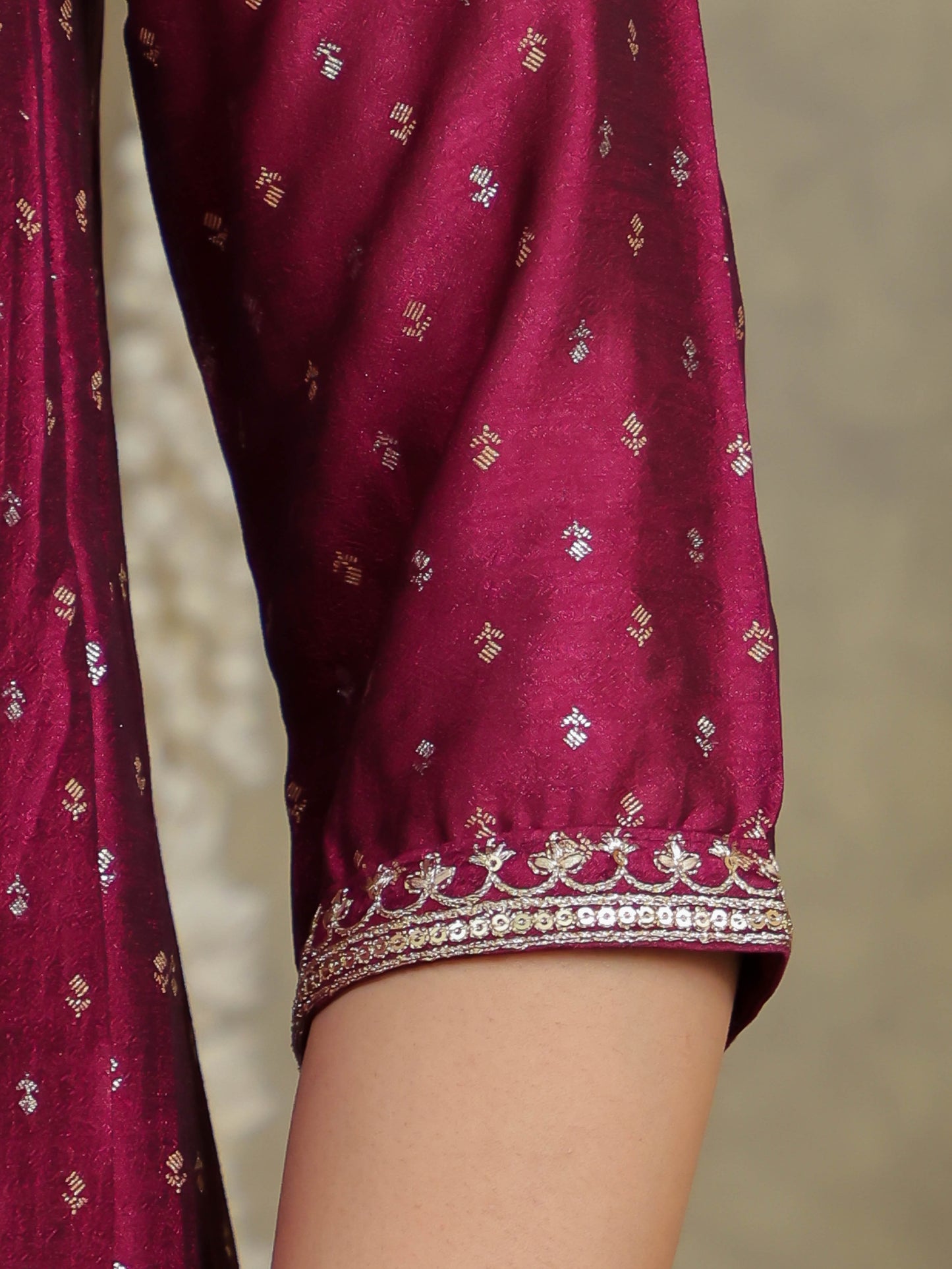 Embroidered Self Design Chanderi Solid Purple Kurta