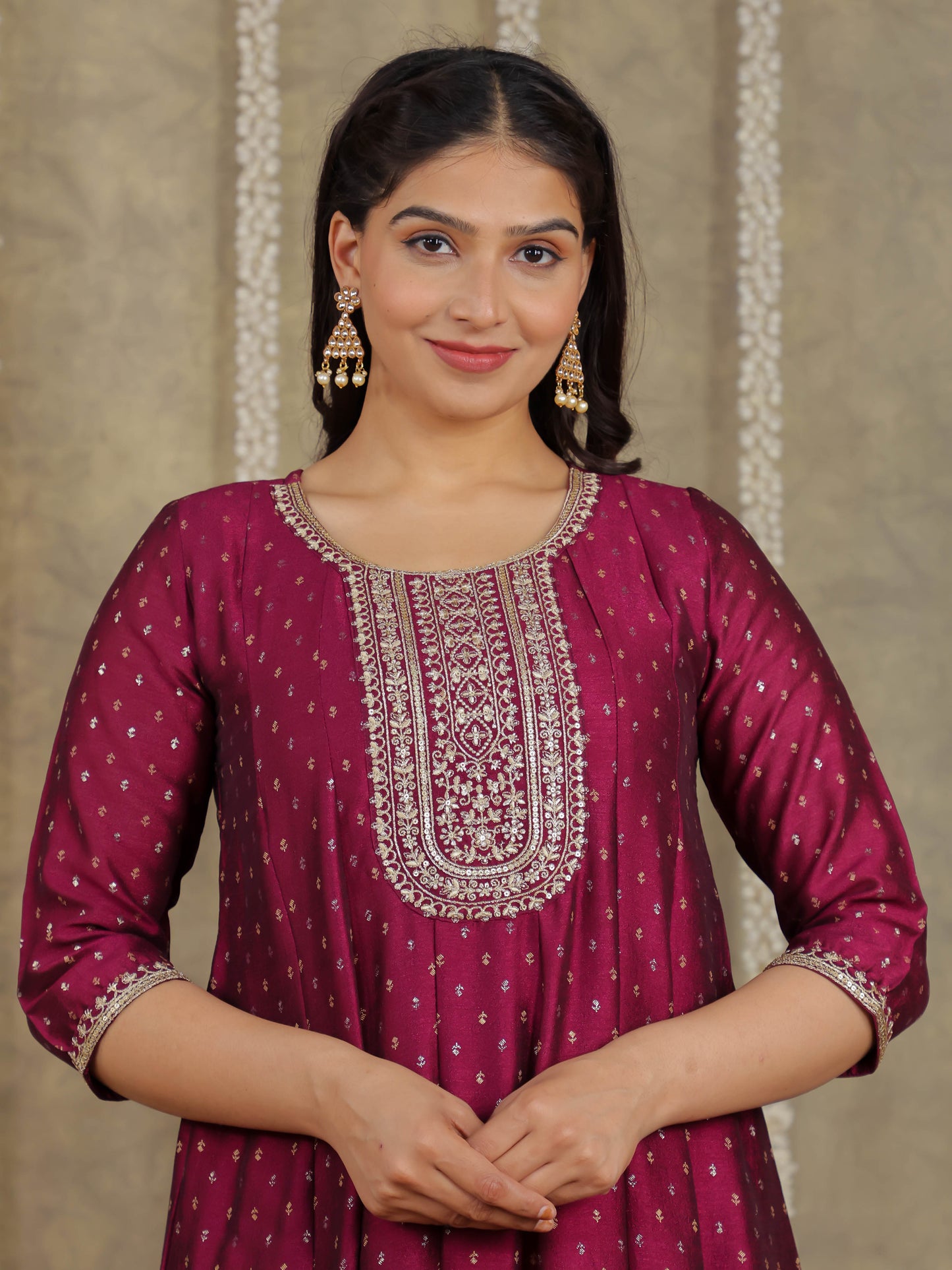 Embroidered Self Design Chanderi Solid Purple Kurta