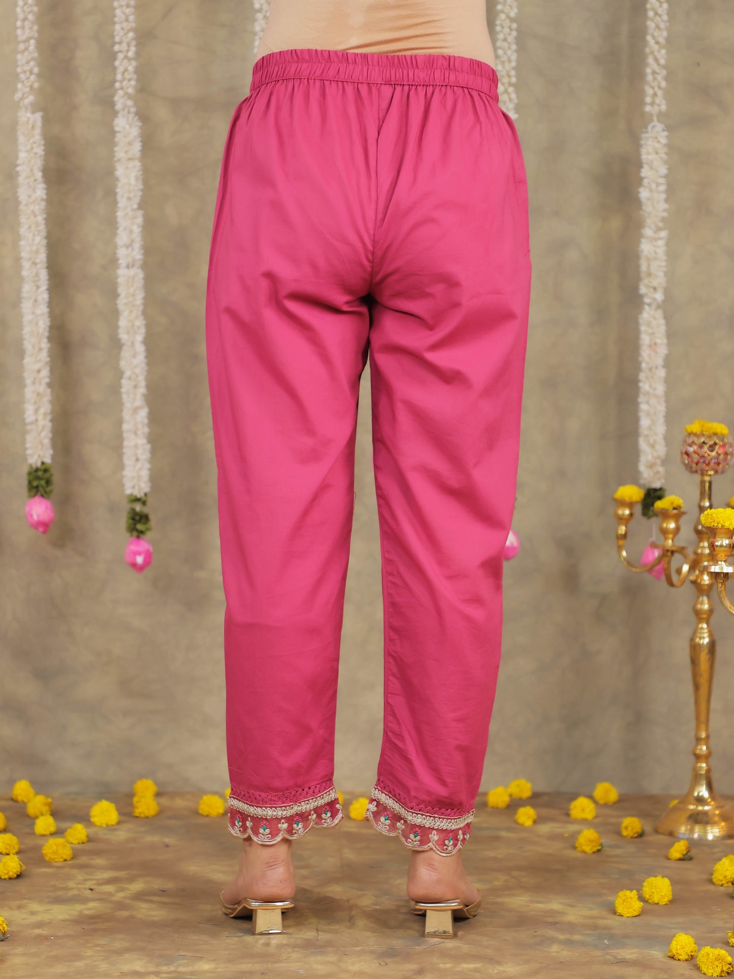Embroidered Organza Solid Pink Kurta