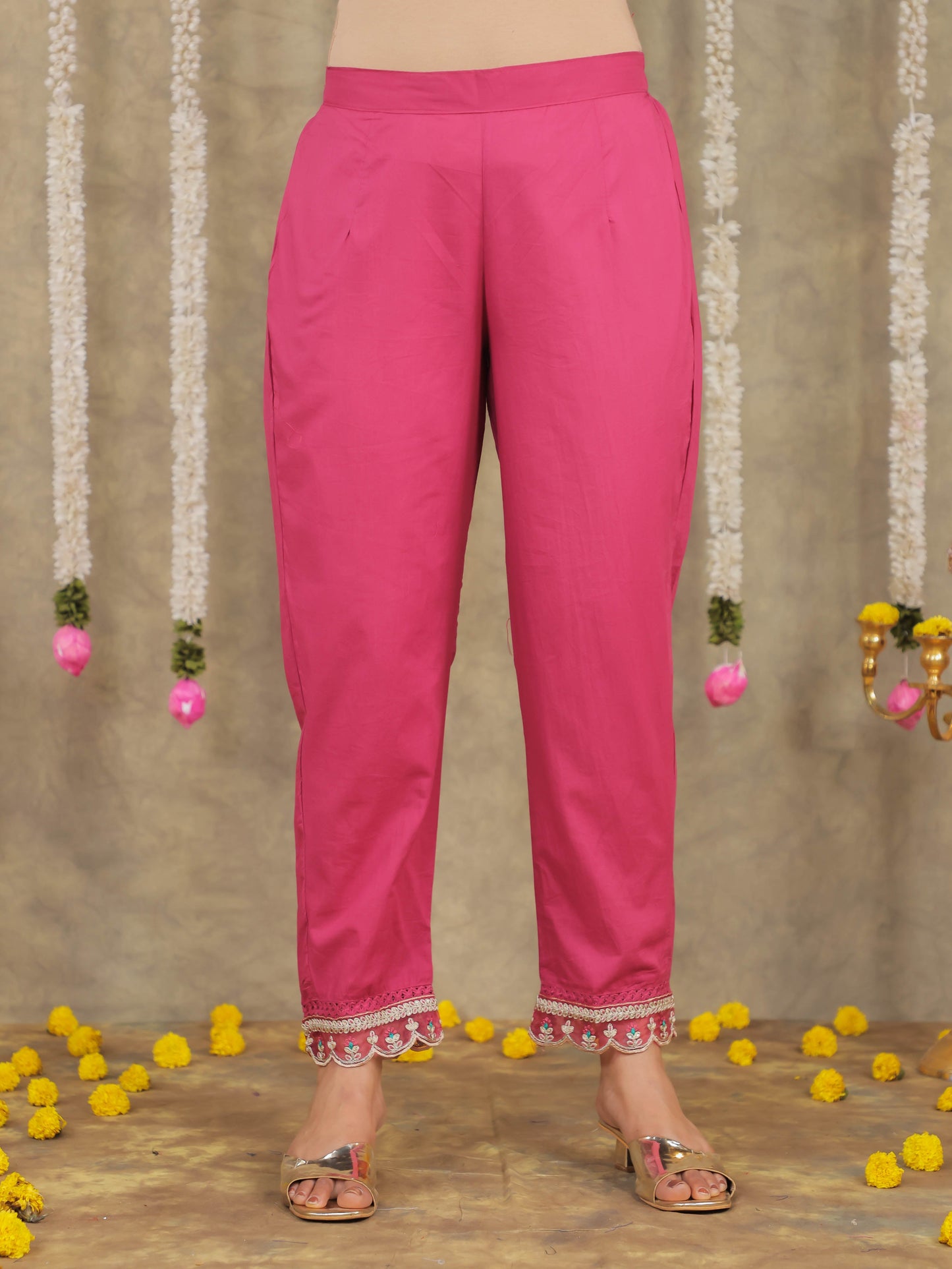 Embroidered Organza Solid Pink Kurta
