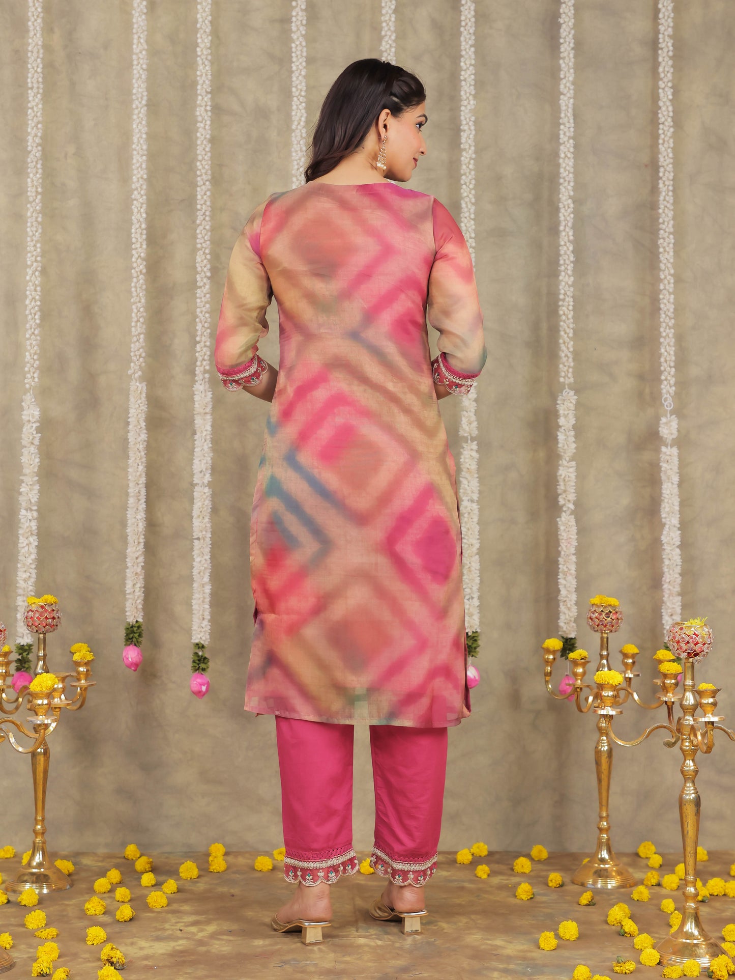 Embroidered Organza Solid Pink Kurta