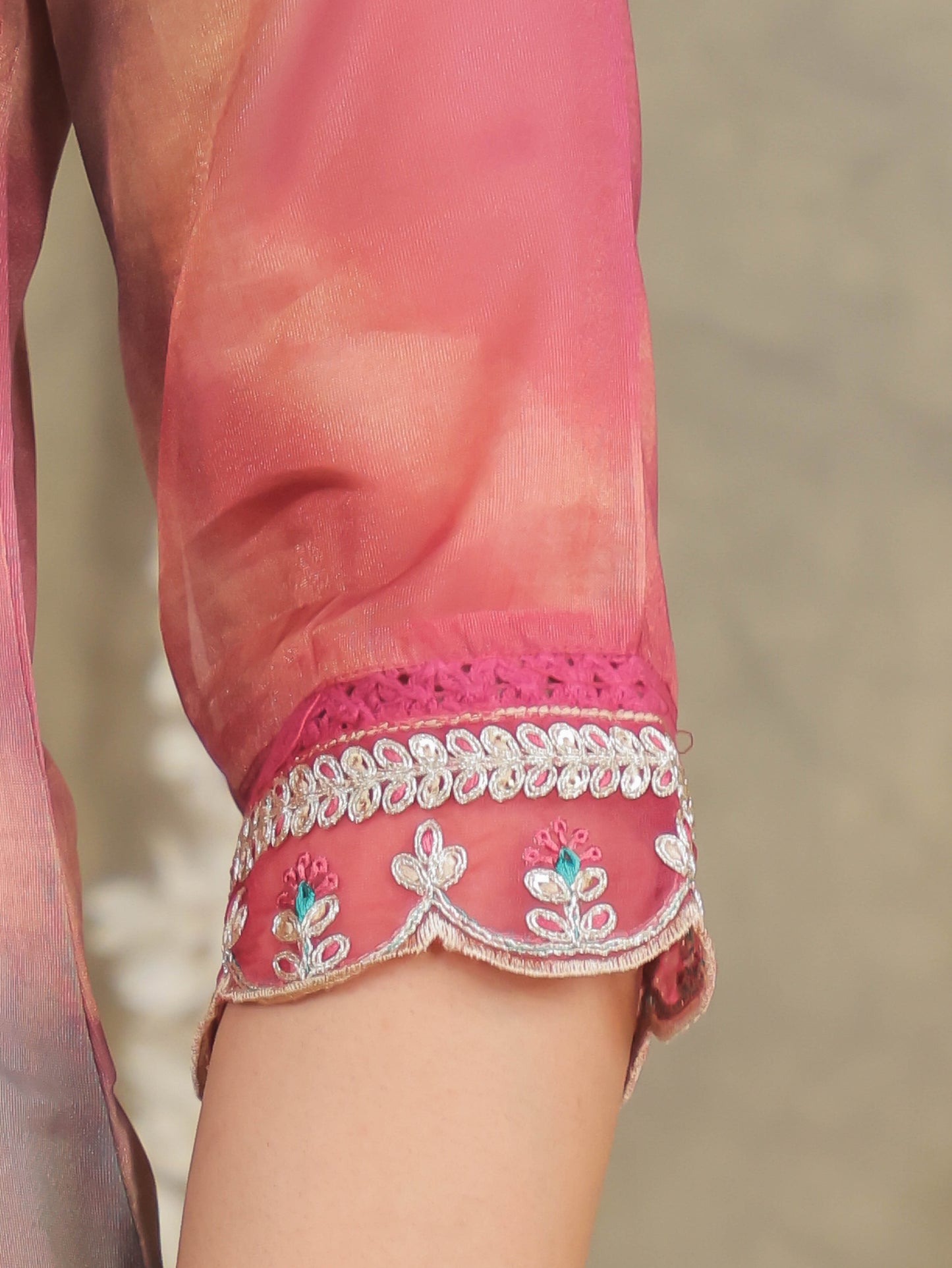 Embroidered Organza Solid Pink Kurta