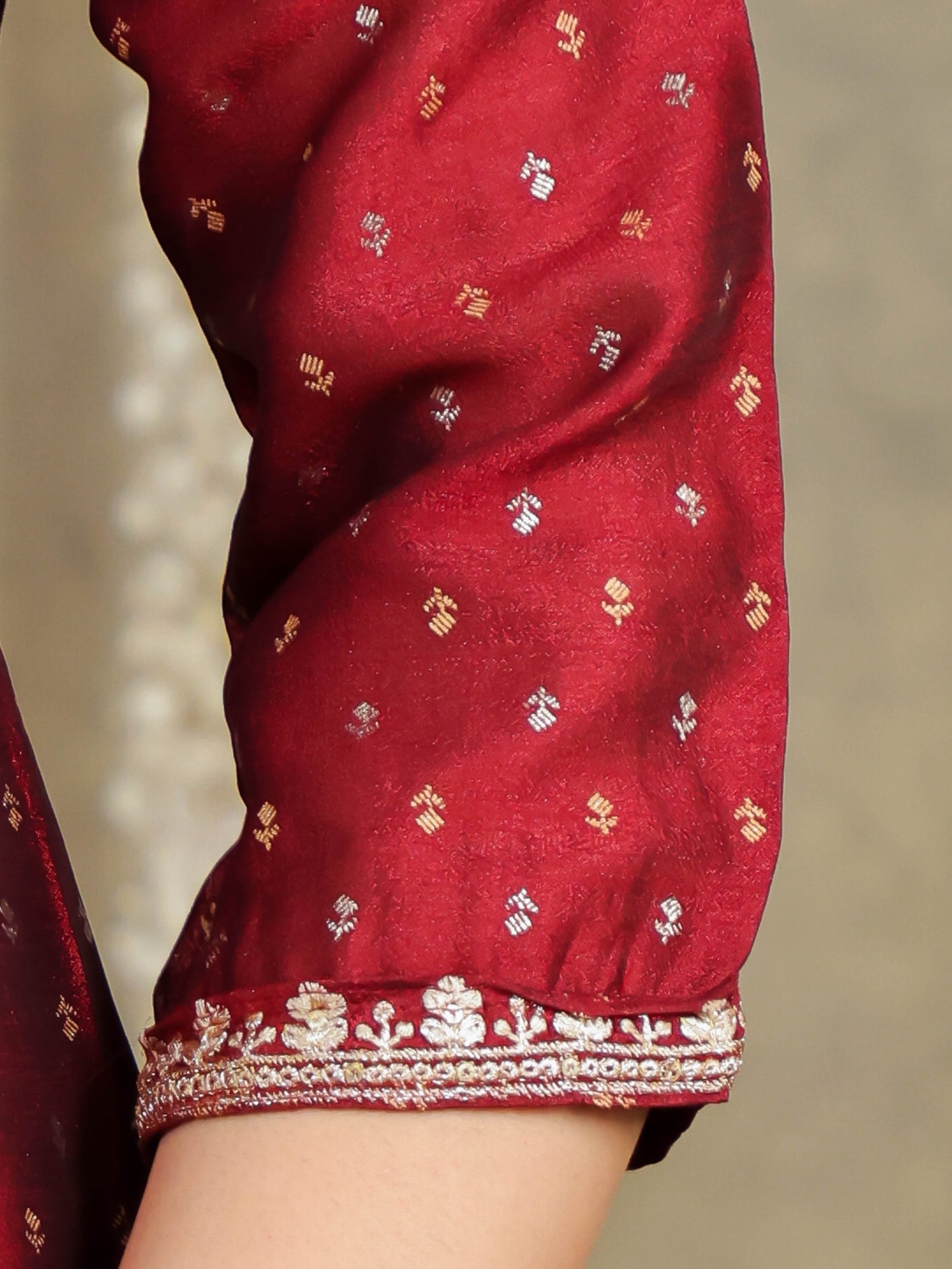 Embroidered Self Design Chanderi Solid Maroon Kurta