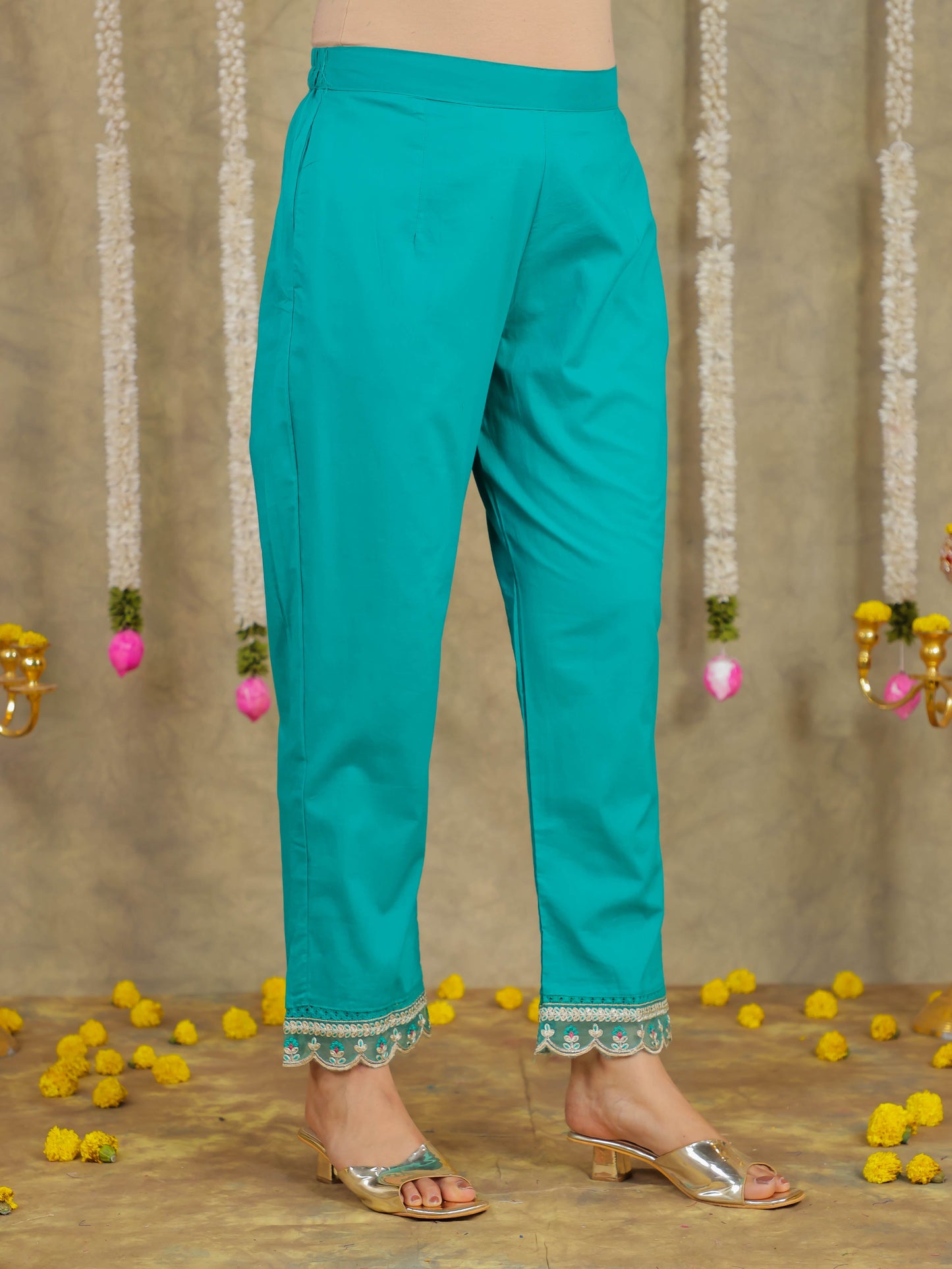 Embroidered Organza Solid Green Kurta