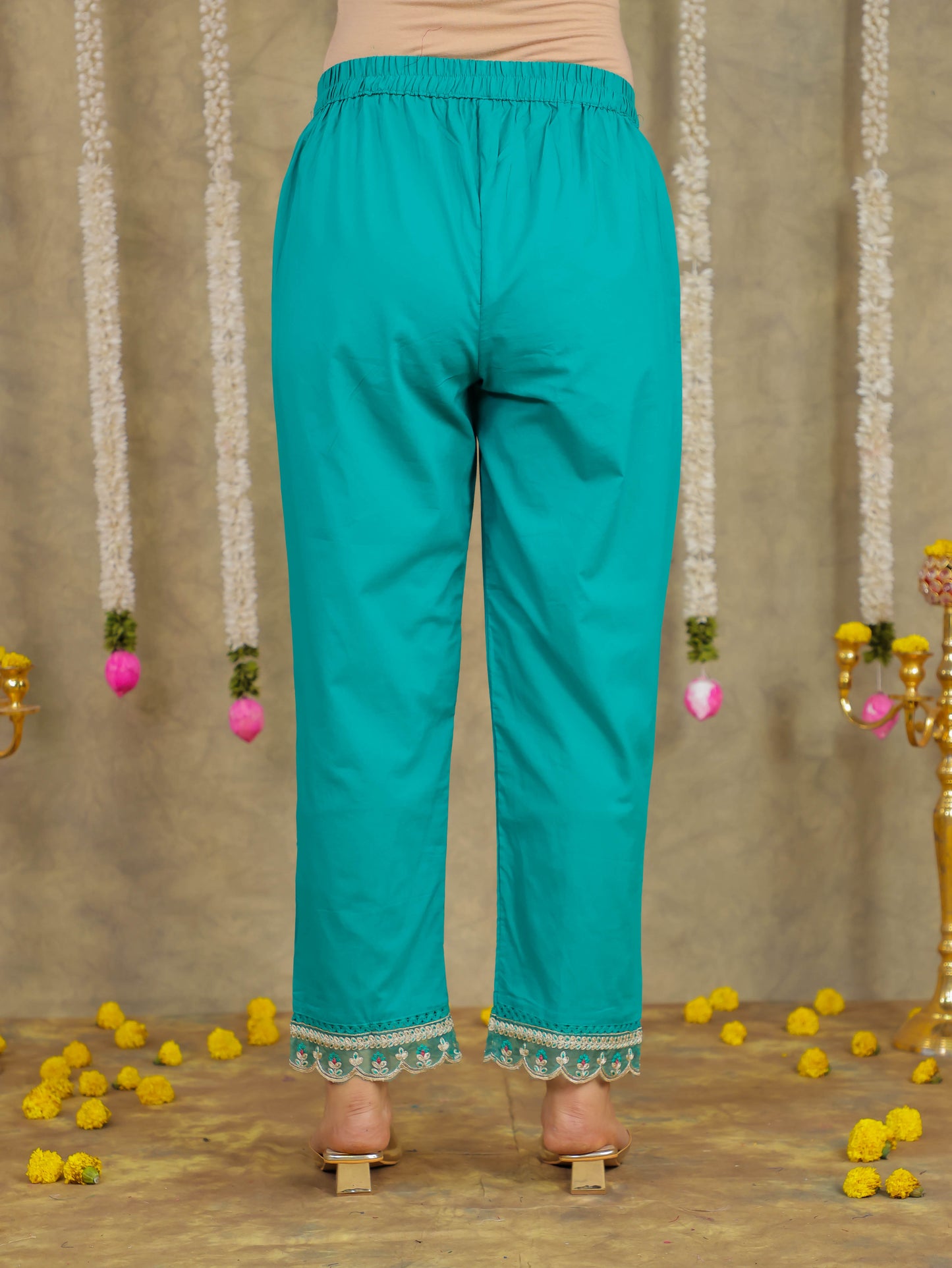 Embroidered Organza Solid Green Kurta