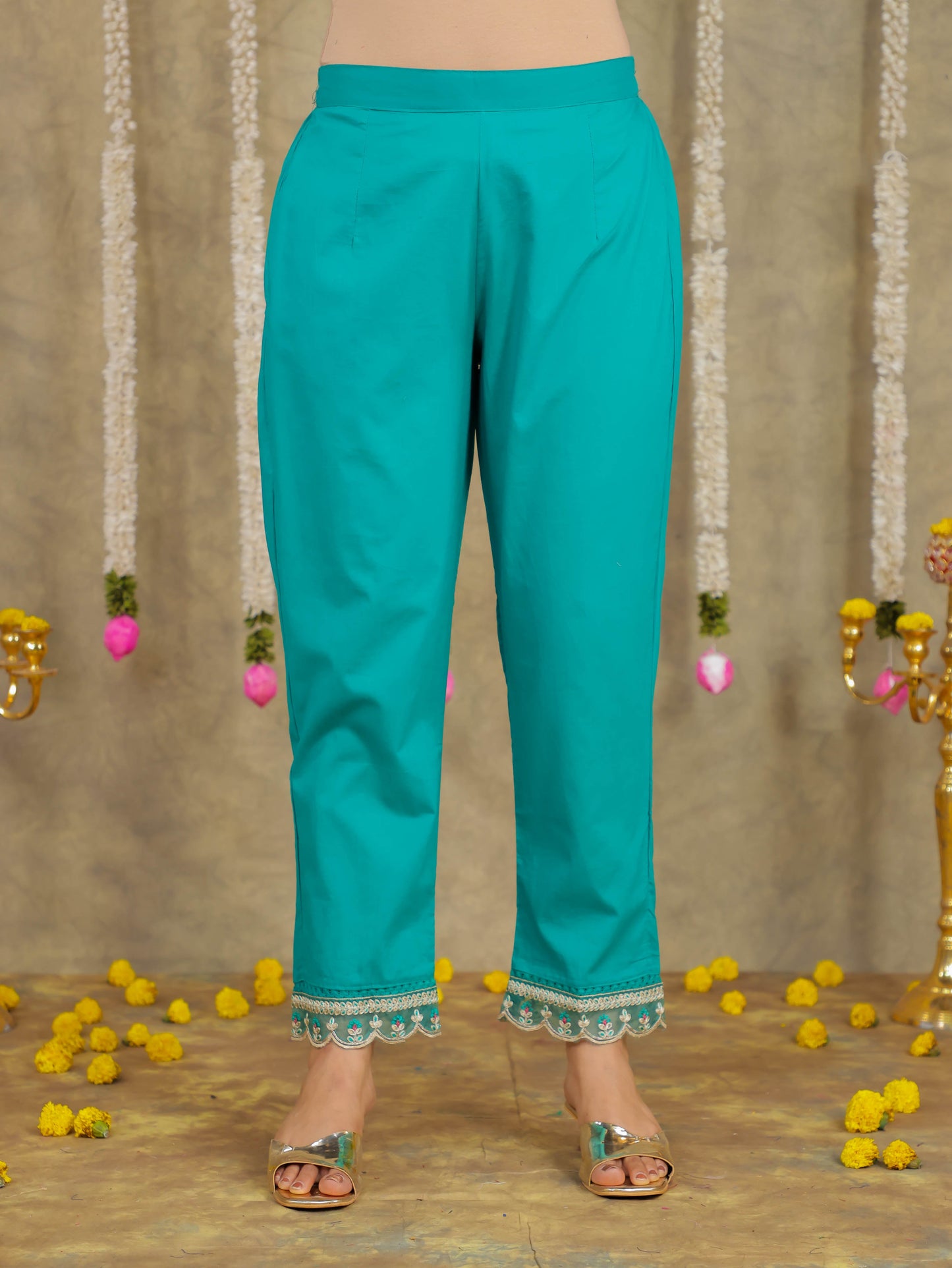 Embroidered Organza Solid Green Kurta