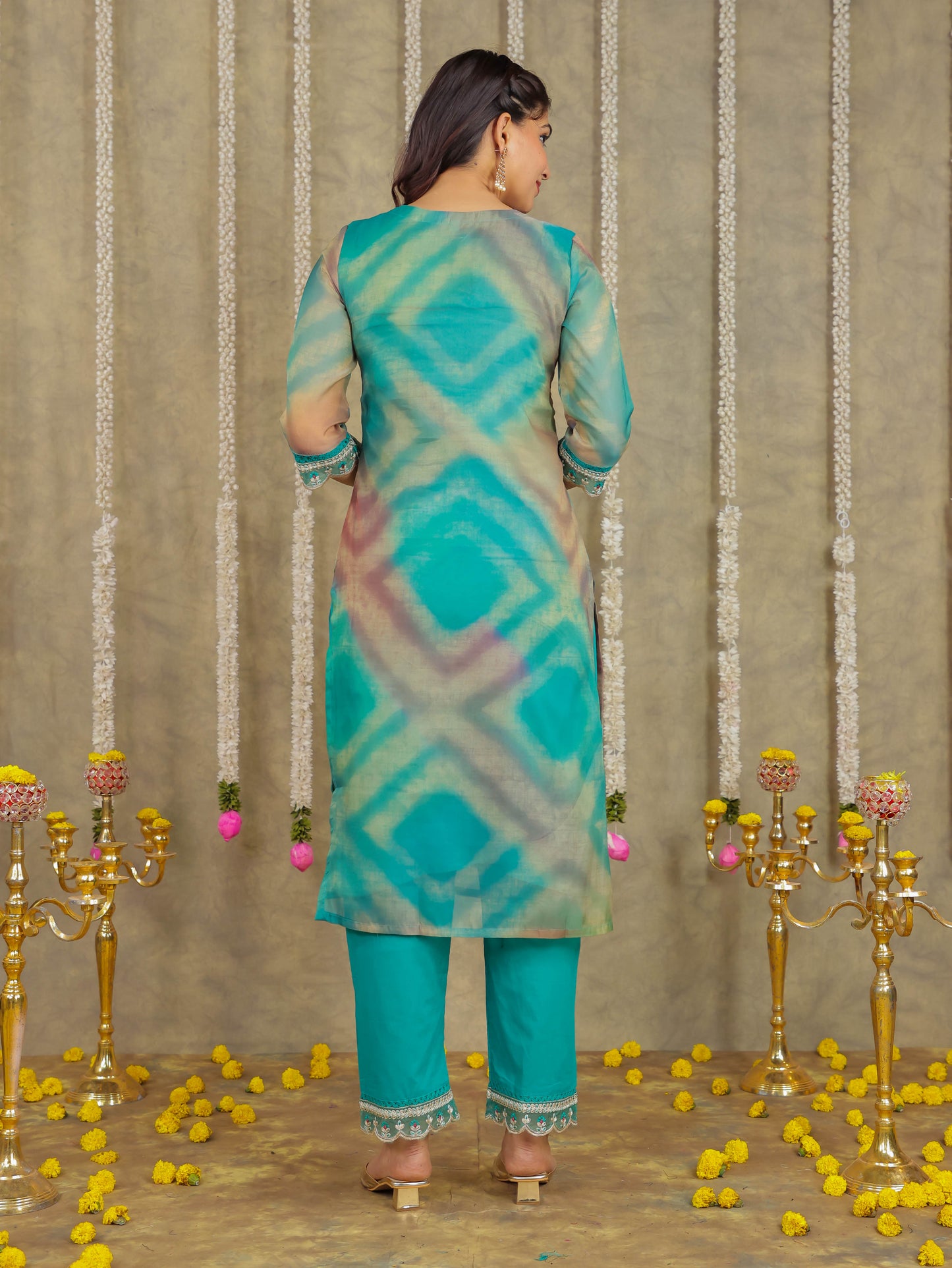 Embroidered Organza Solid Green Kurta