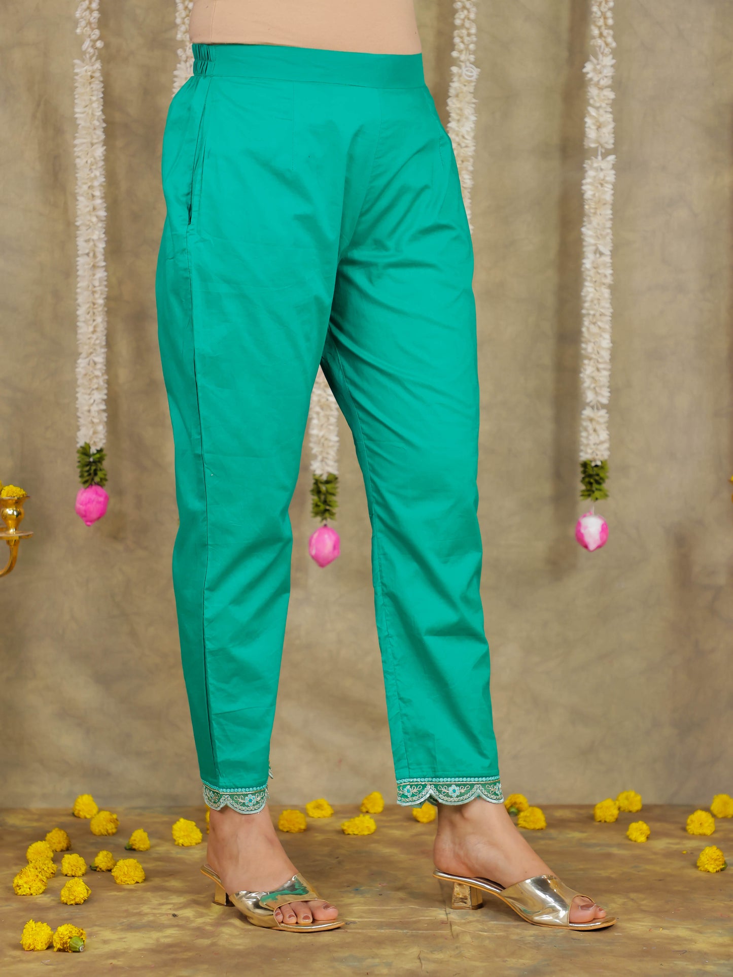 Embroidered Chanderi Foliage Green Kurta