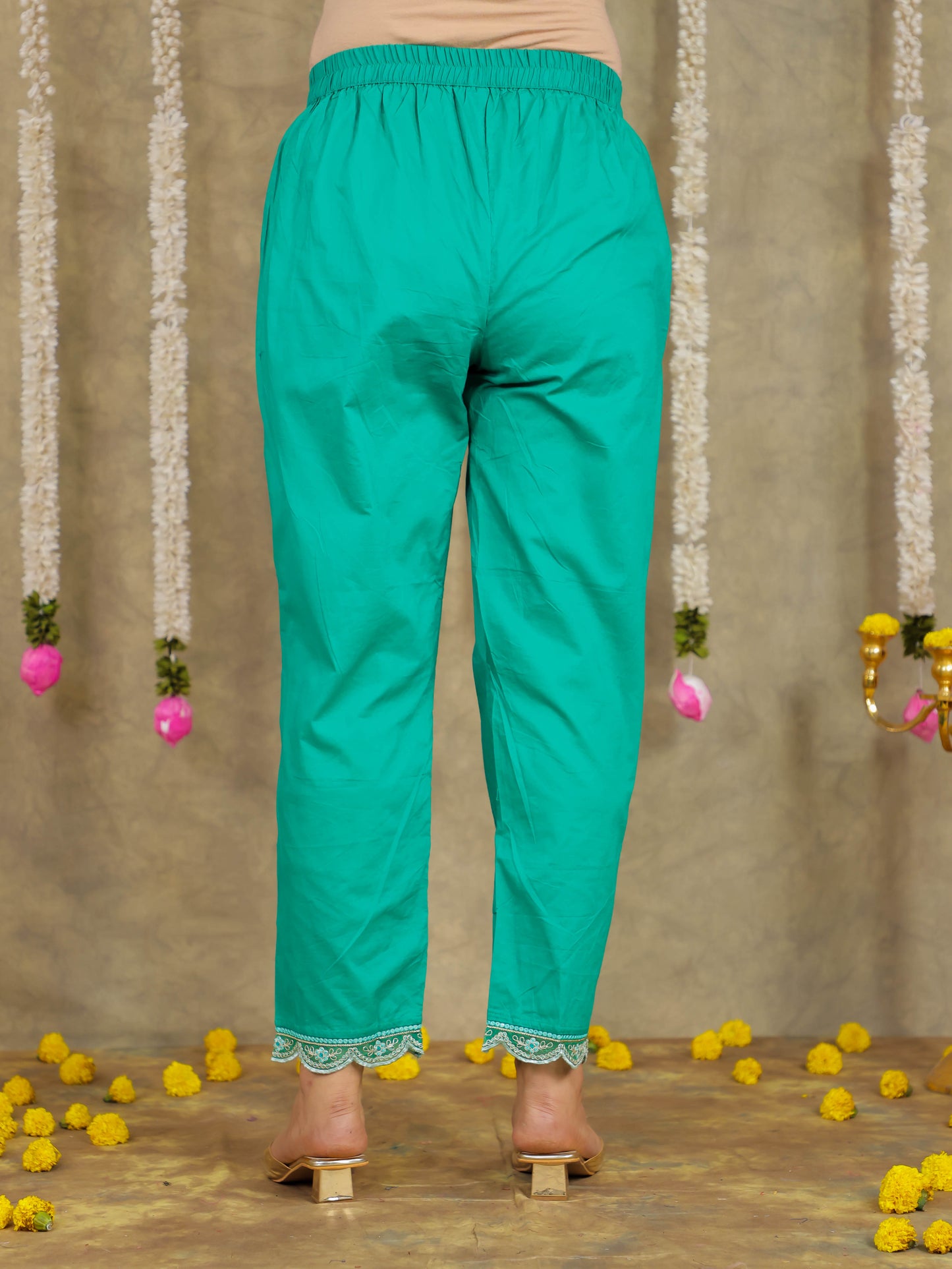 Embroidered Chanderi Foliage Green Kurta