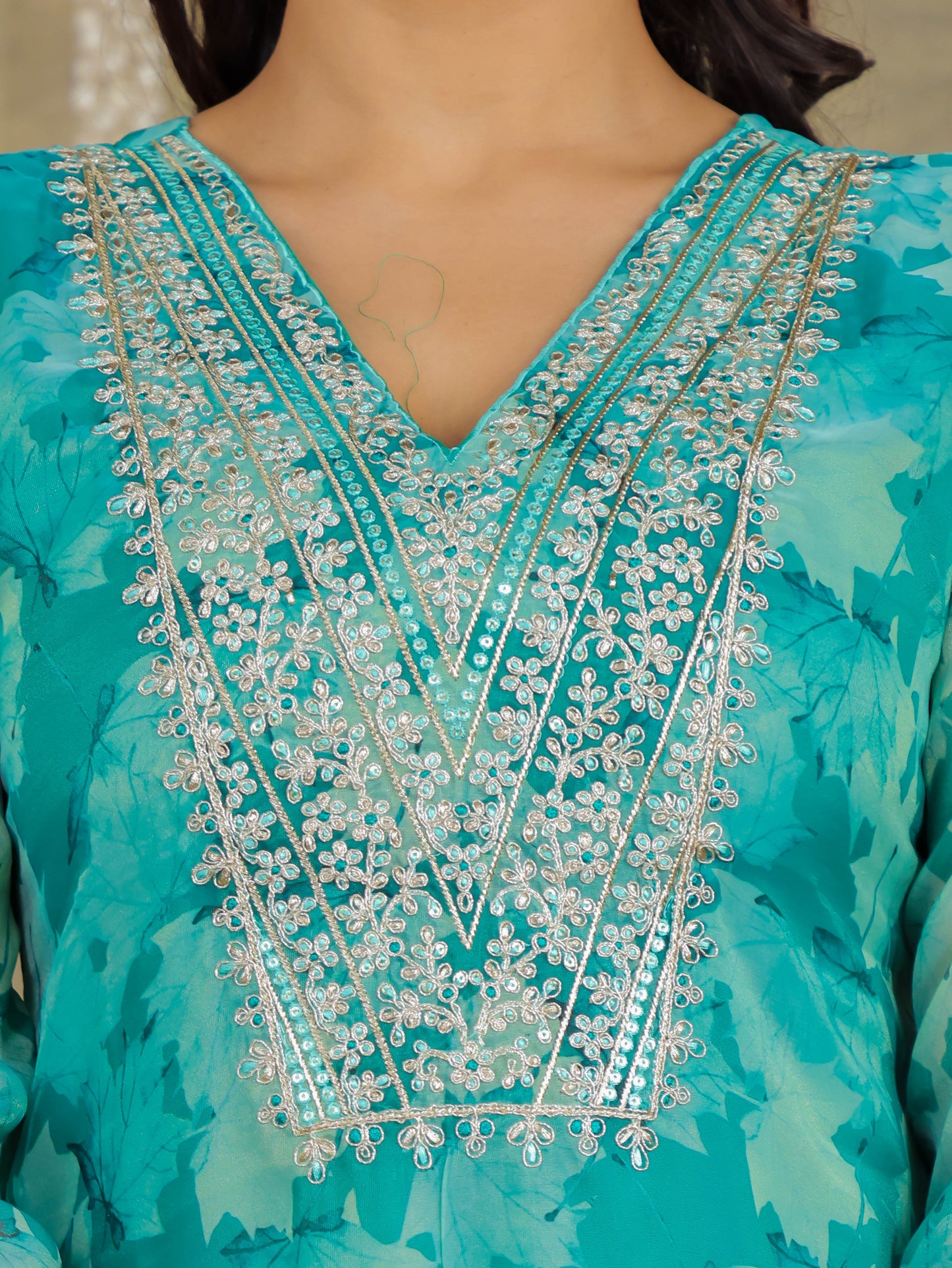 Embroidered Chanderi Foliage Green Kurta