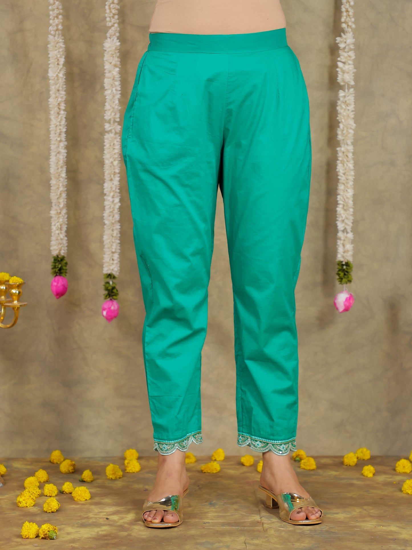 Embroidered Chanderi Foliage Green Kurta