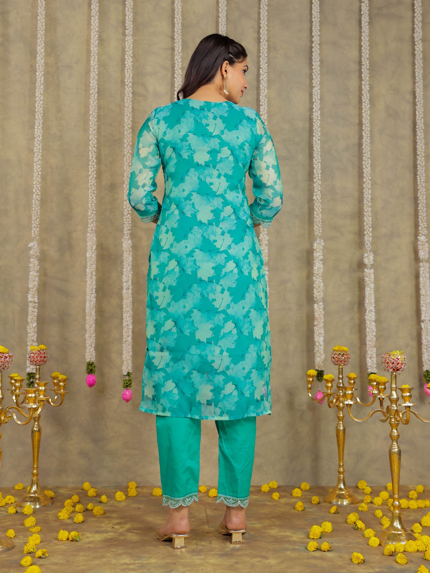 Embroidered Chanderi Foliage Green Kurta