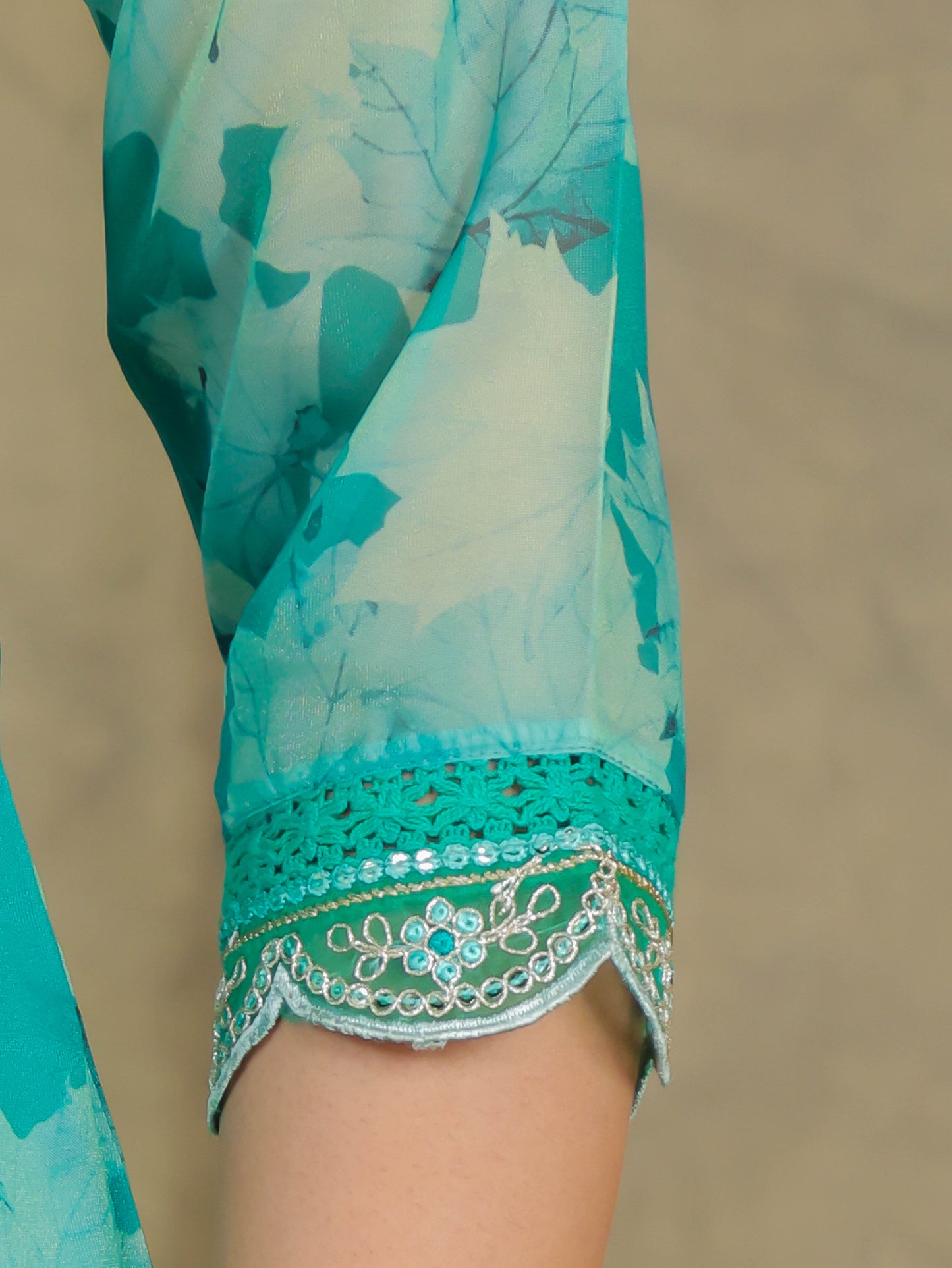 Embroidered Chanderi Foliage Green Kurta