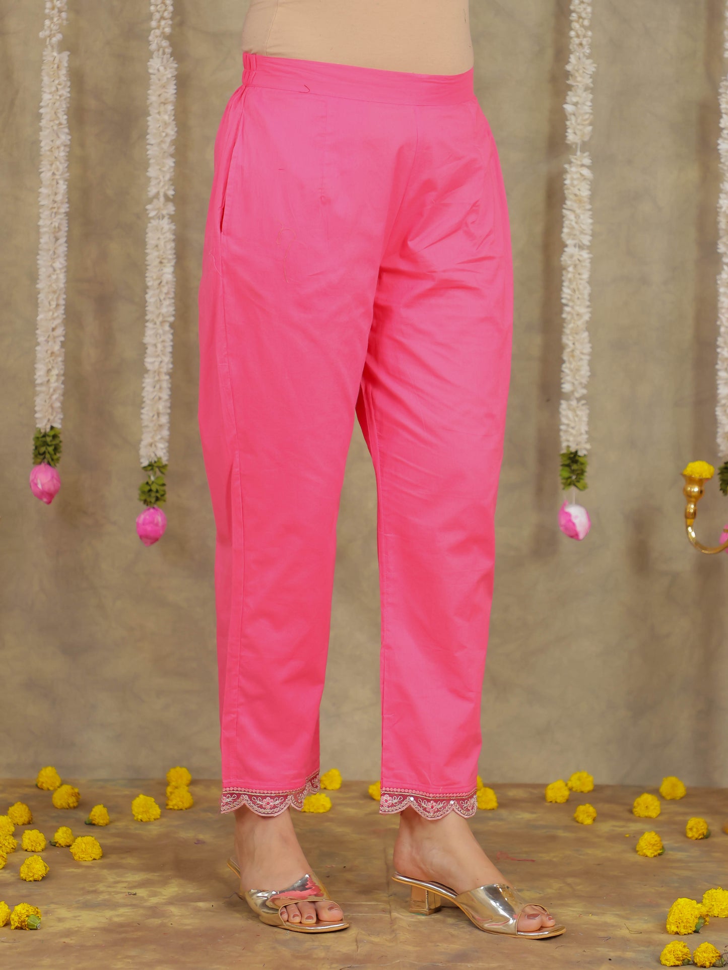 Embroidered Romen silk Foliage Pink Kurta