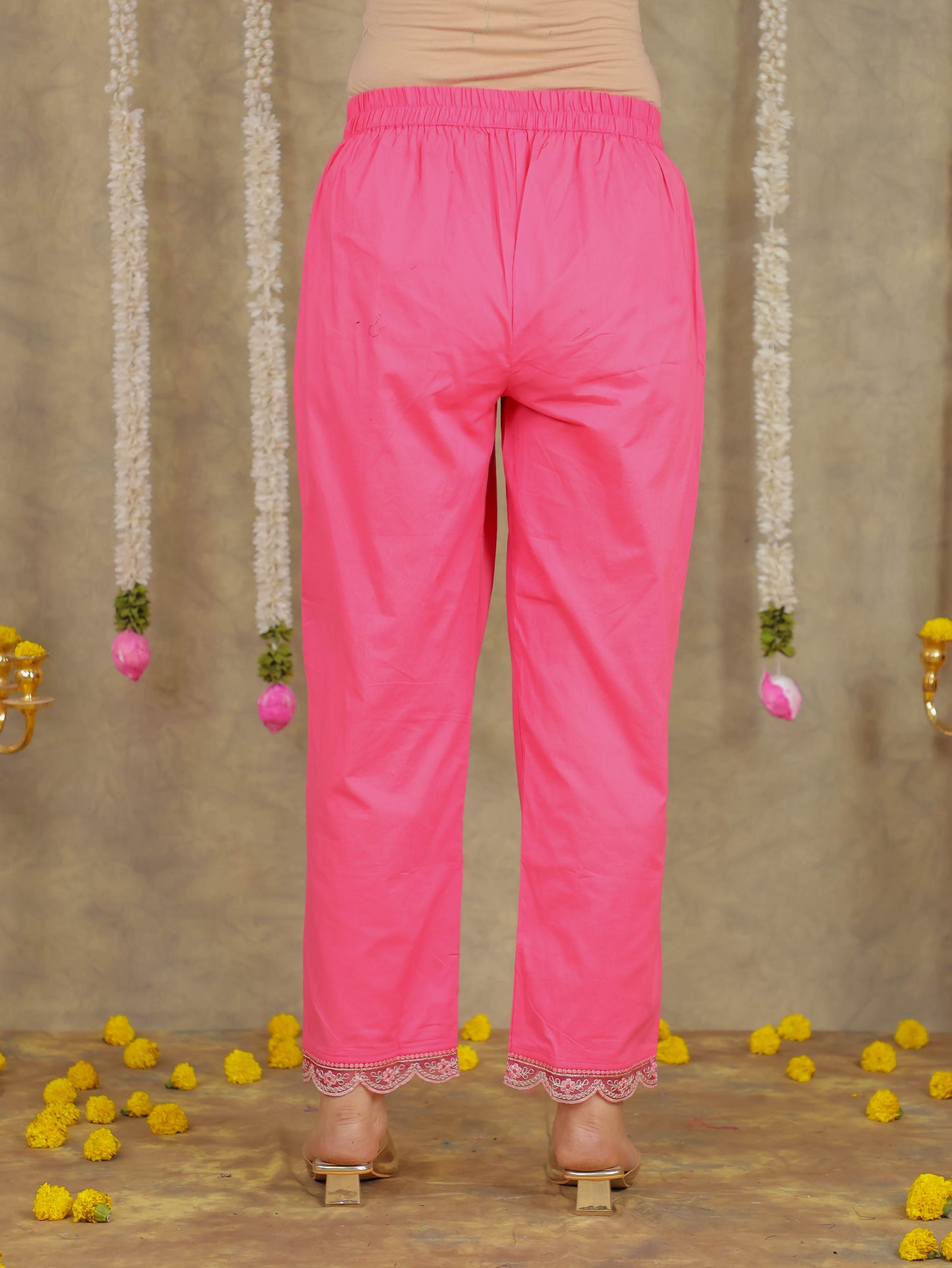 Embroidered Romen silk Foliage Pink Kurta