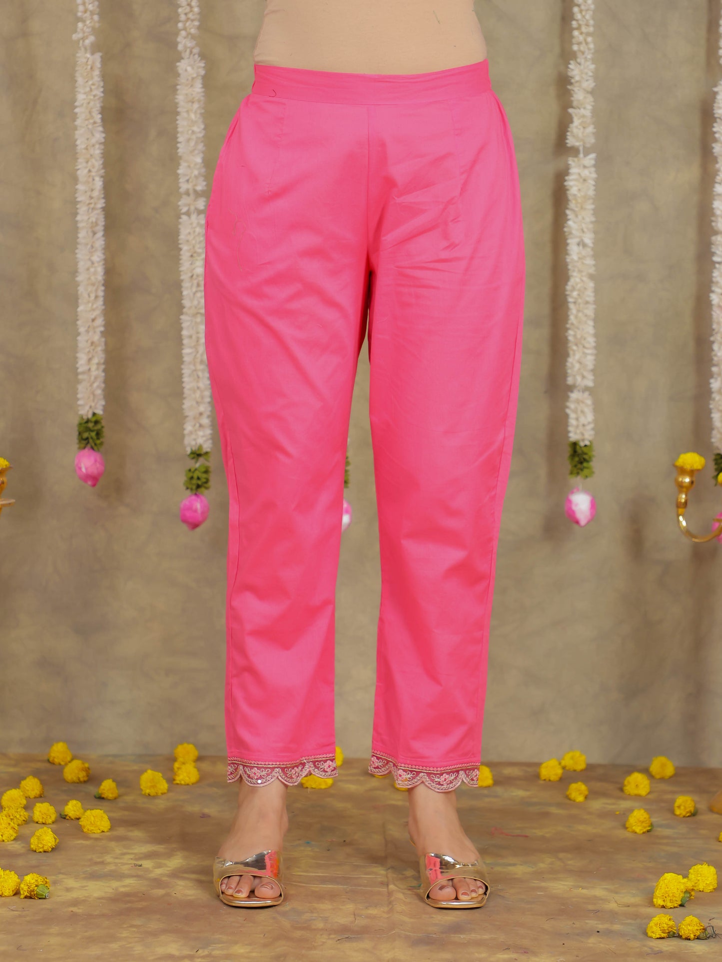 Embroidered Romen silk Foliage Pink Kurta