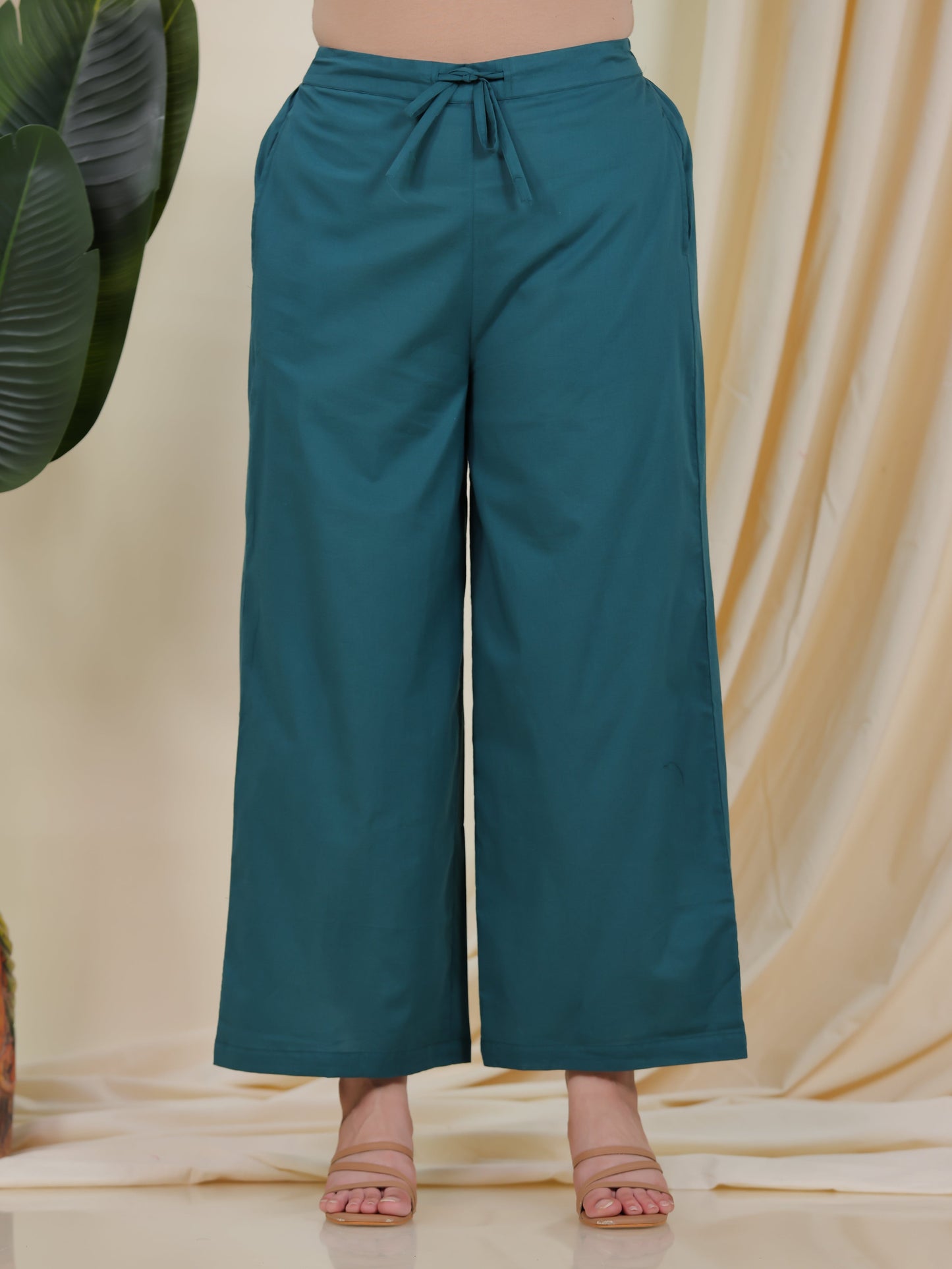 Soft Cotton Solid Green Palazzo