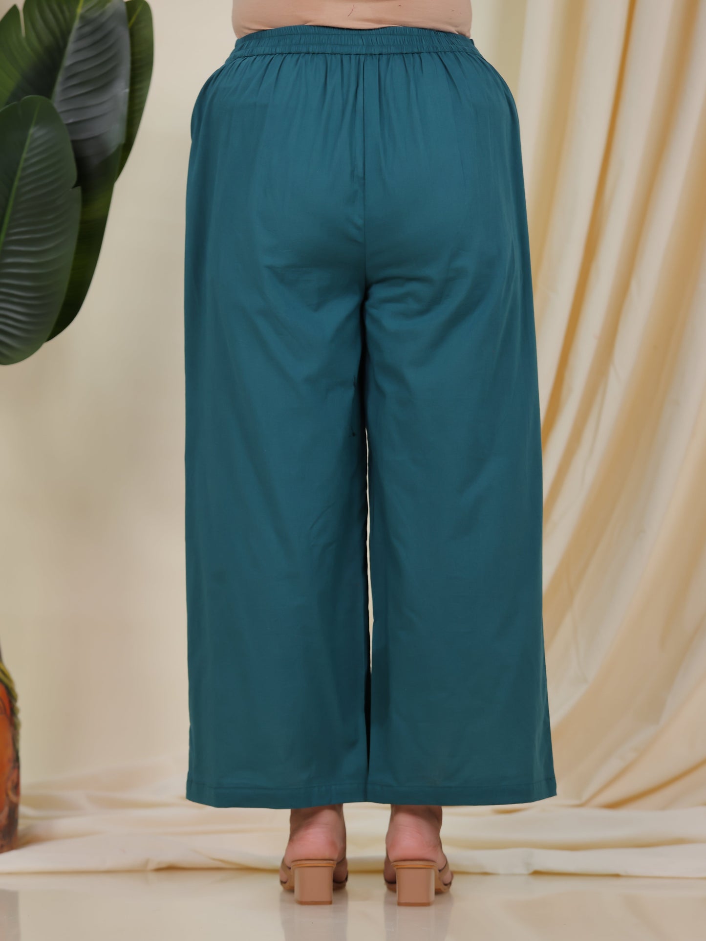 Soft Cotton Solid Green Palazzo