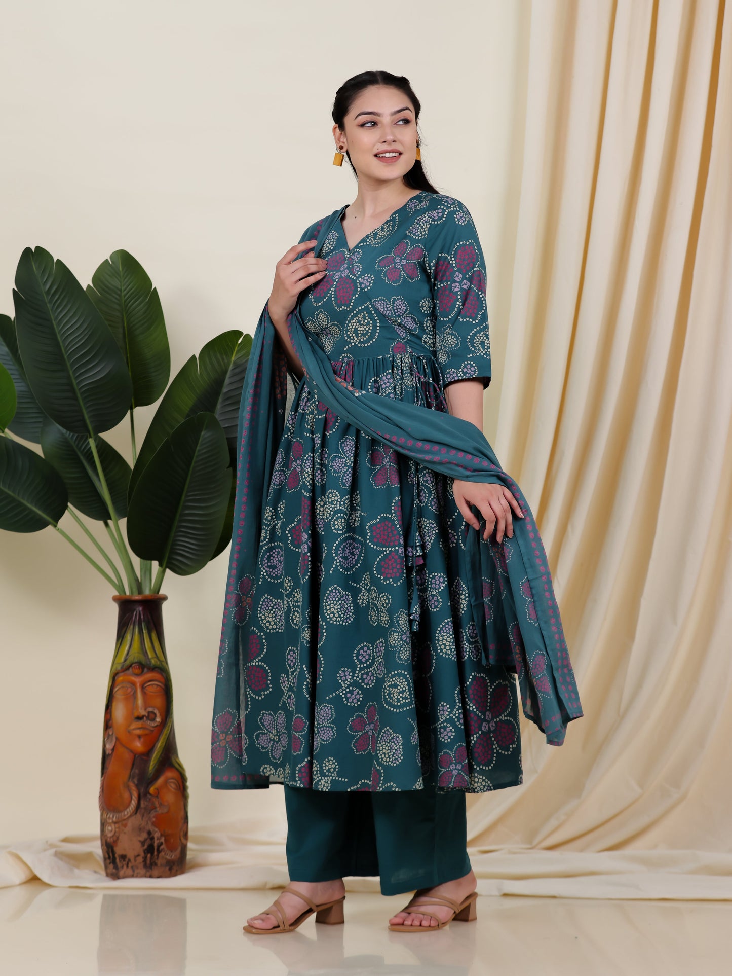 Cotton Voile Bandhani Green Dupatta