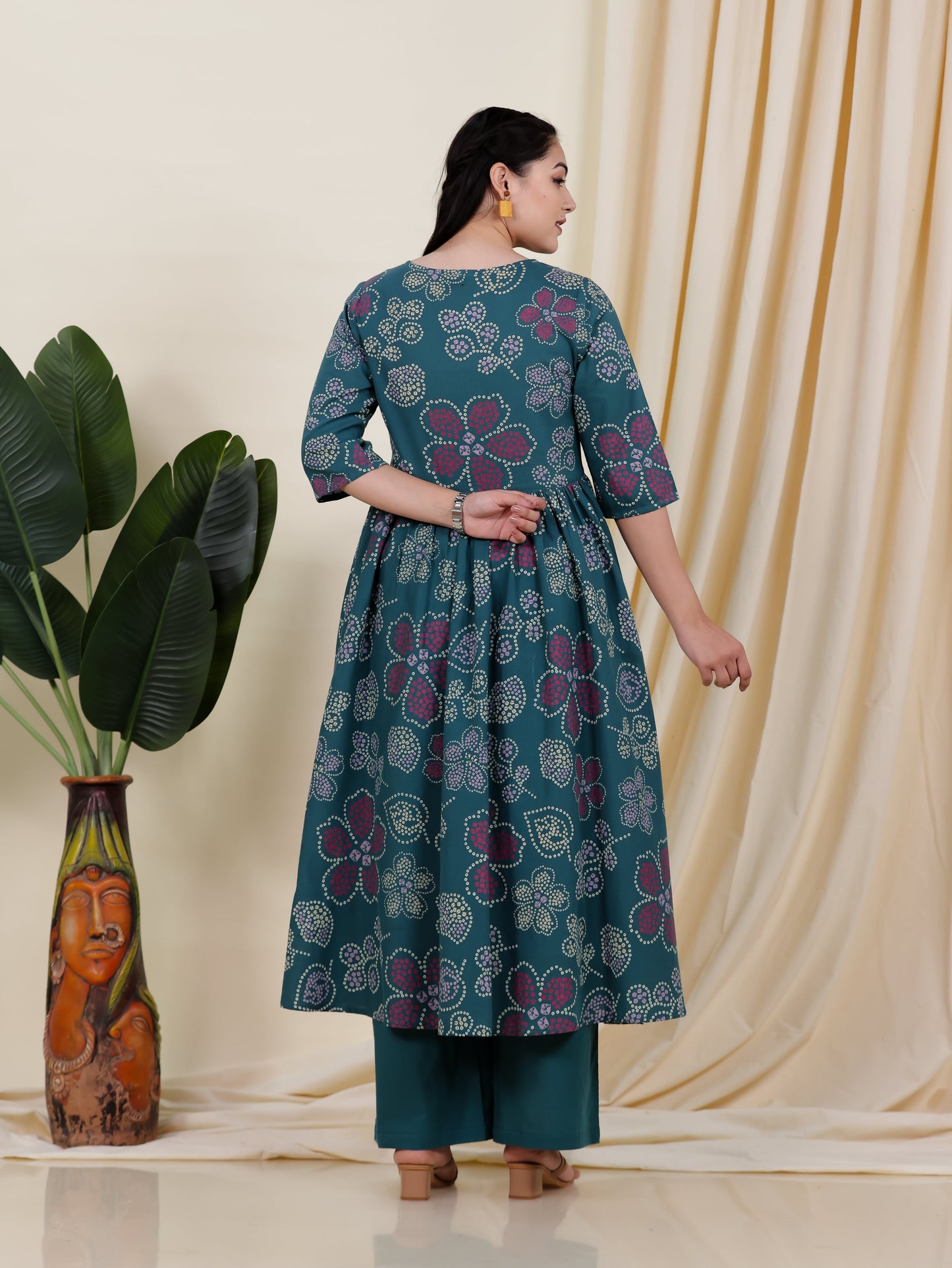 Soft Cotton Bandhani Angrakha Green Kurta