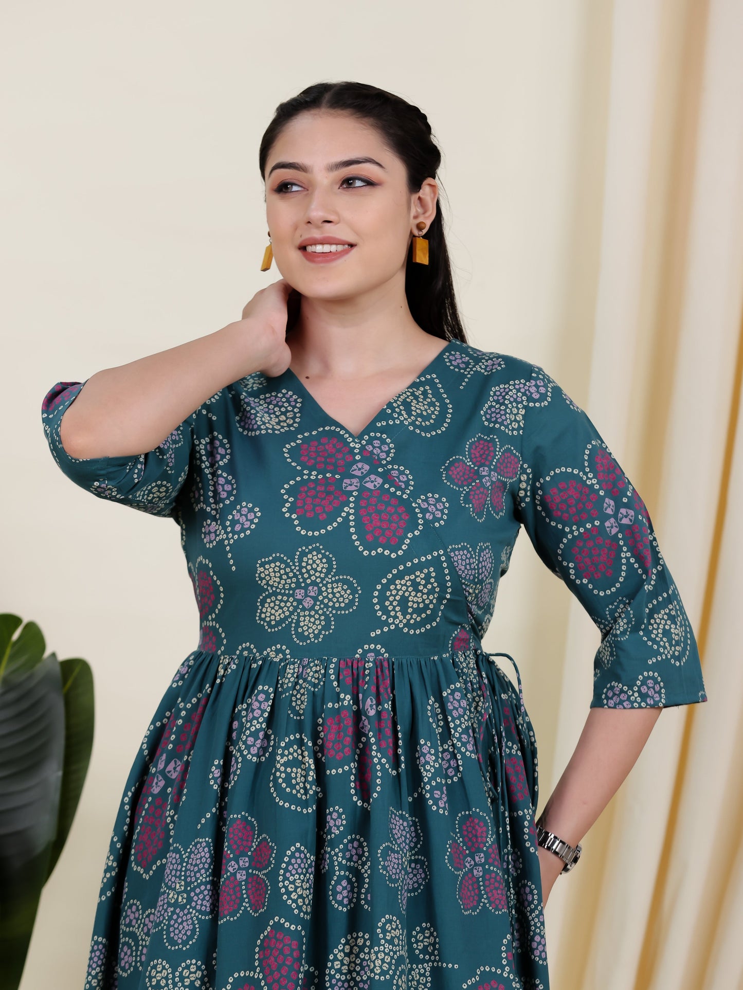 Soft Cotton Bandhani Angrakha Green Kurta