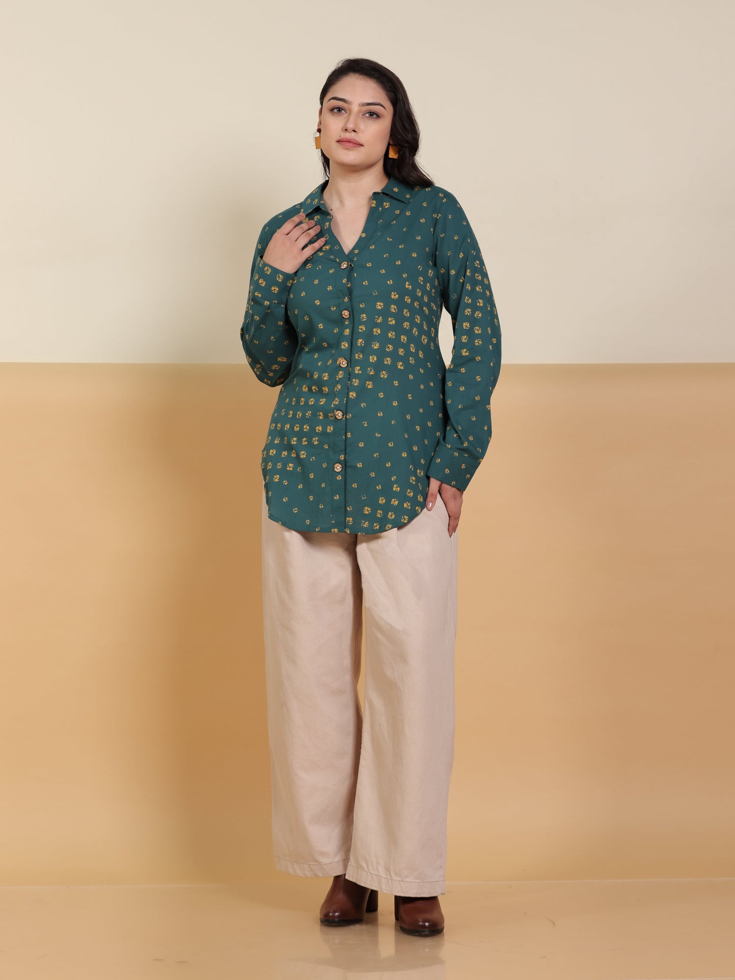 Soft Cotton Bandhani Straight Green Tunic