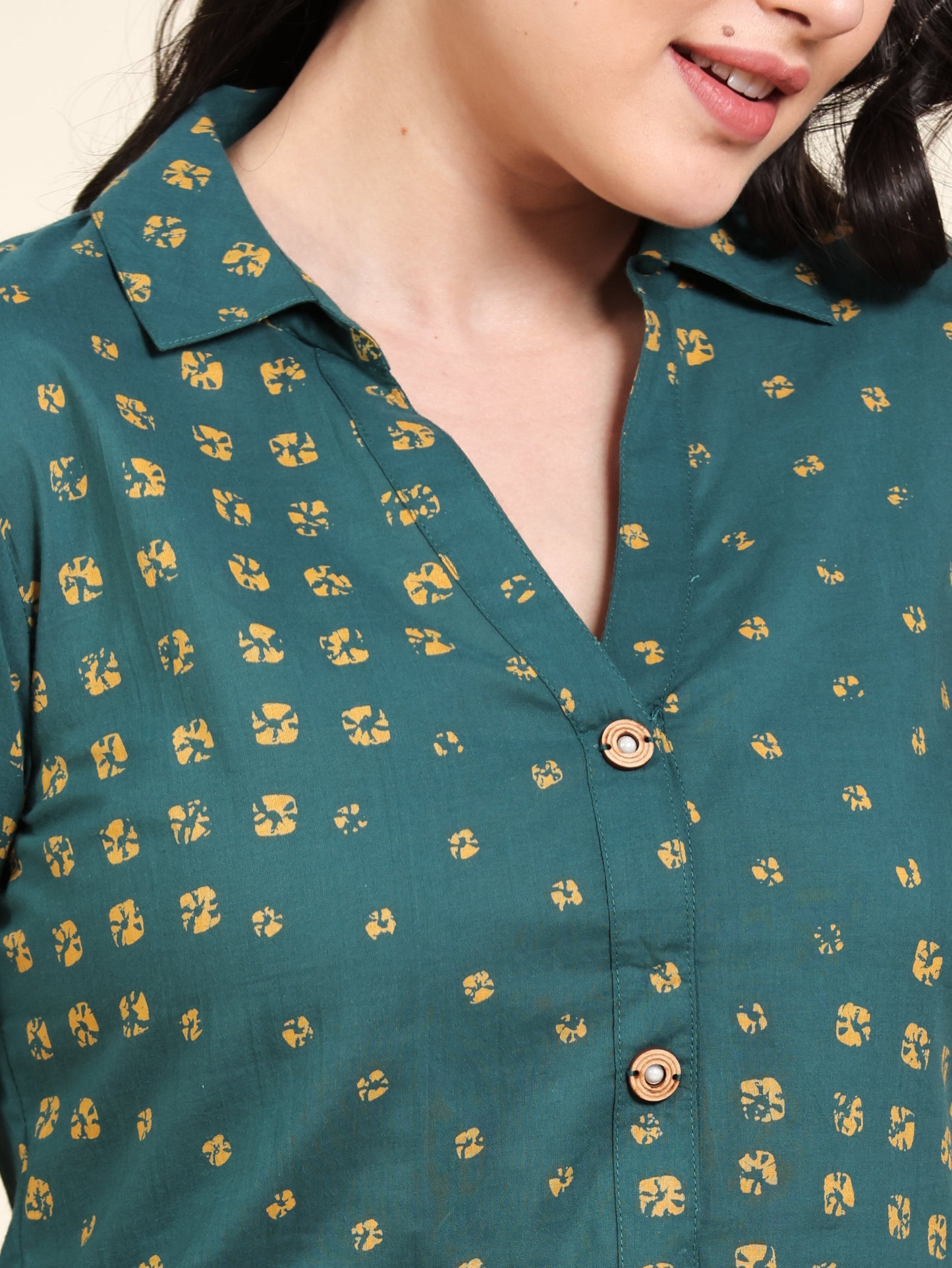 Soft Cotton Bandhani Straight Green Tunic