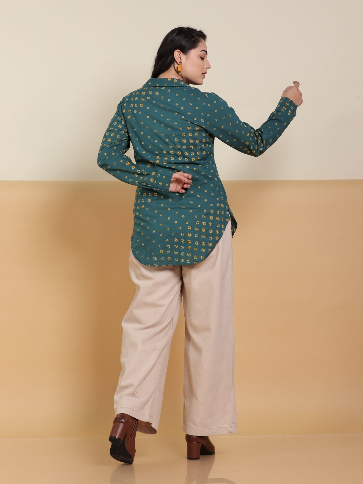 Soft Cotton Bandhani Straight Green Tunic